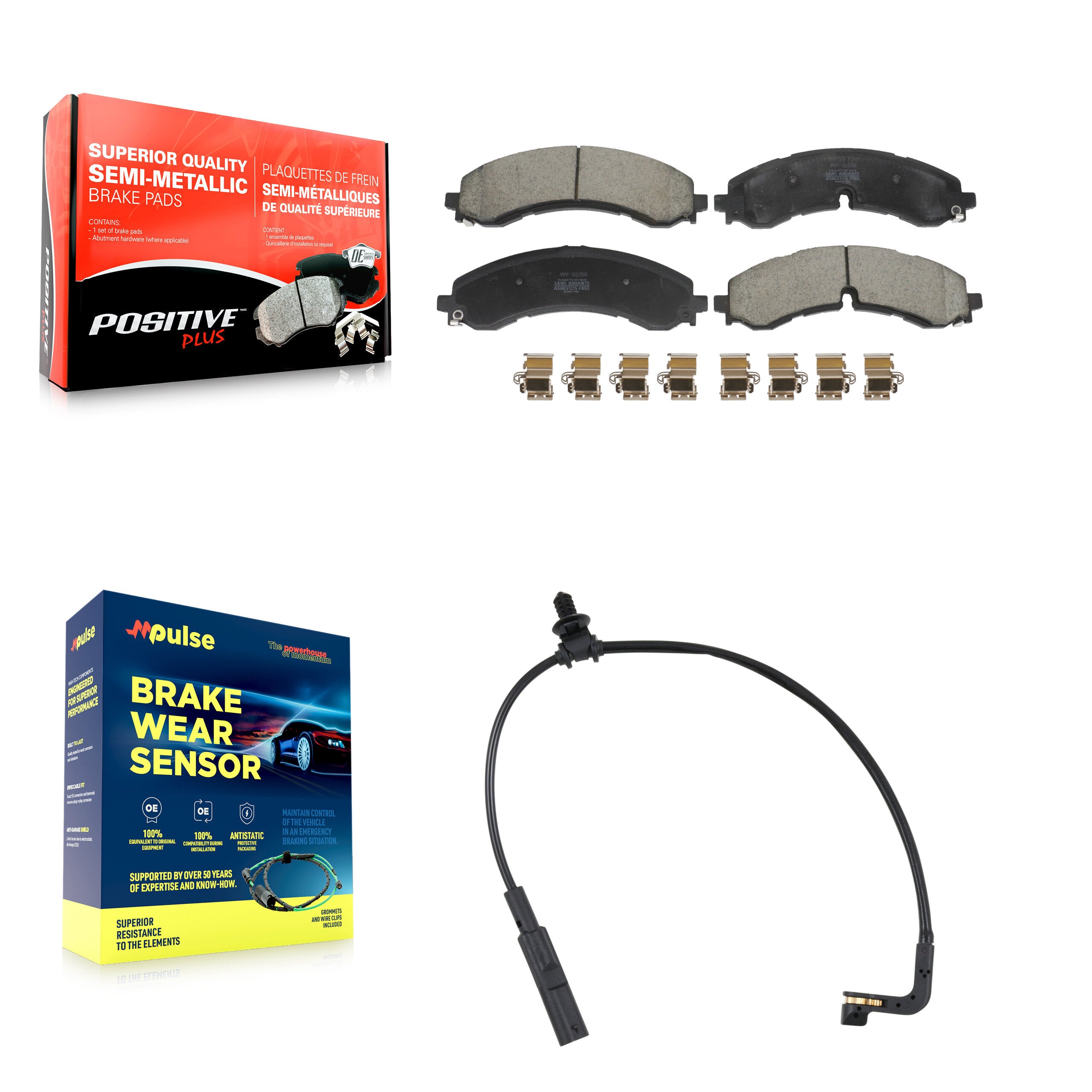 Front Semi-Metallic Brake Pads Wear Sensor Kit For GMC Chevrolet Sierra 2500 HD Silverado KPW-101389