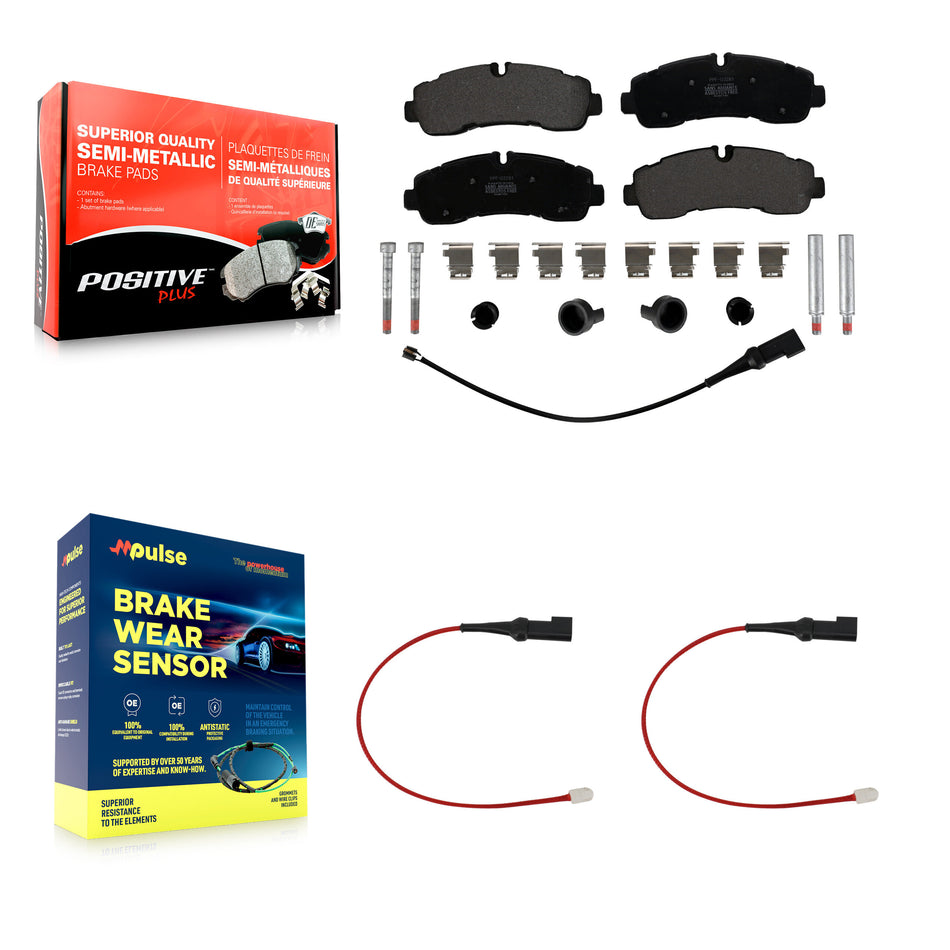 Rear Semi-Metallic Disc Brake Pads And Wear Sensors Kit For 2020 Ford Transit-350 HD AWD KPW-101422