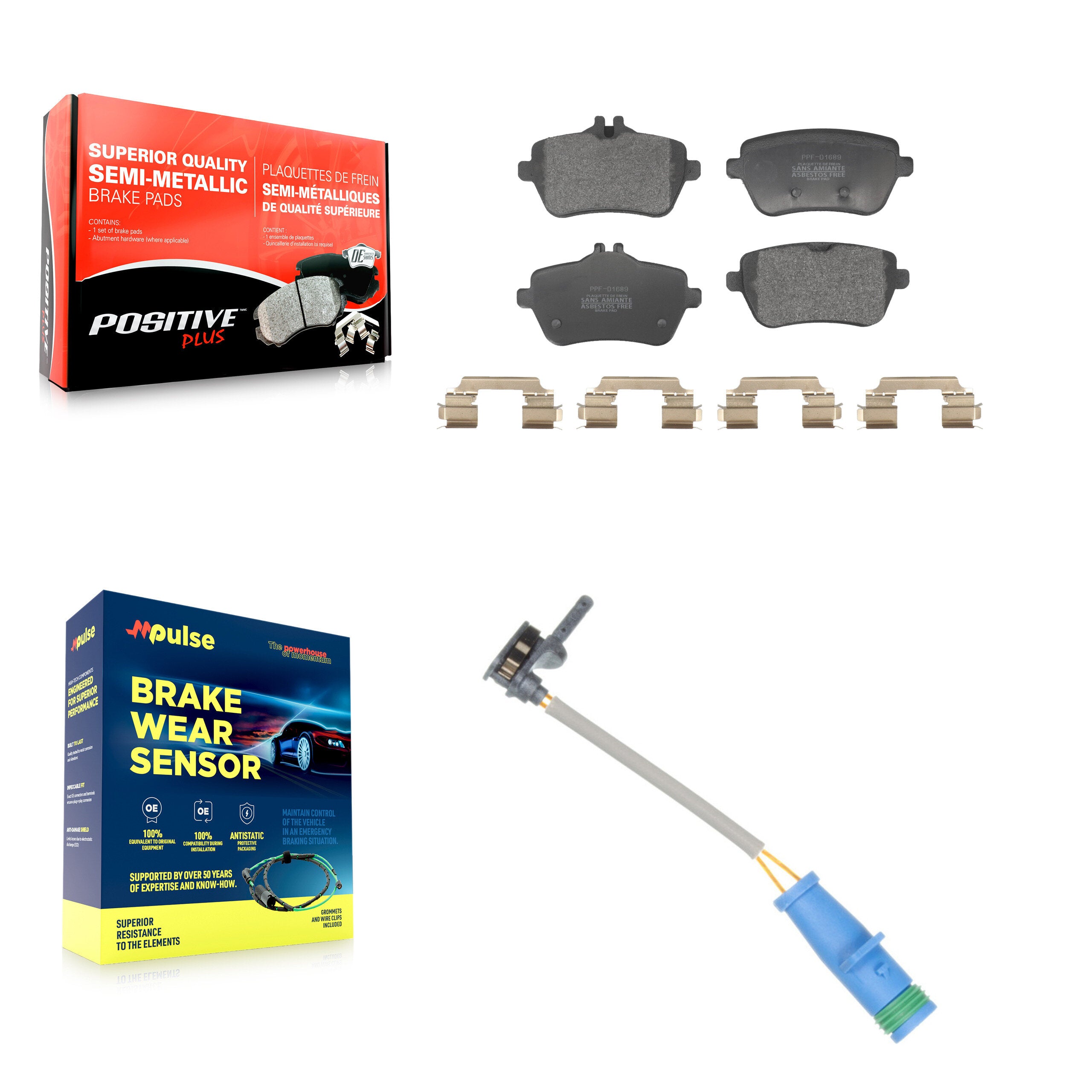 Rear Semi-Metallic Disc Brake Pads And Wear Sensors Kit For 2020 Mercedes-Benz S450 3.0L KPW-101425