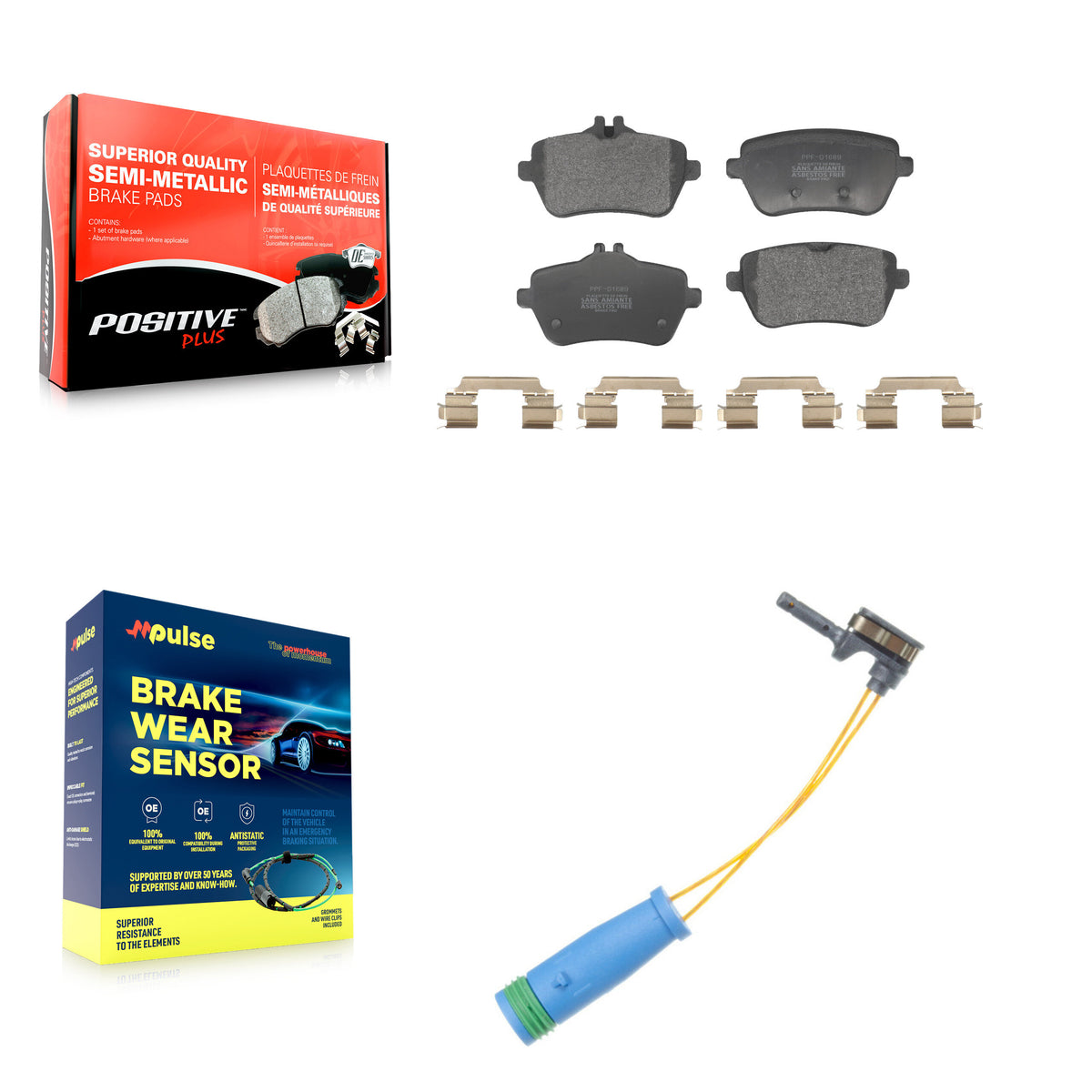 Rear Semi-Metallic Disc Brake Pads And Wear Sensors Kit For 2015 Mercedes-Benz S400 3.0L KPW-101430
