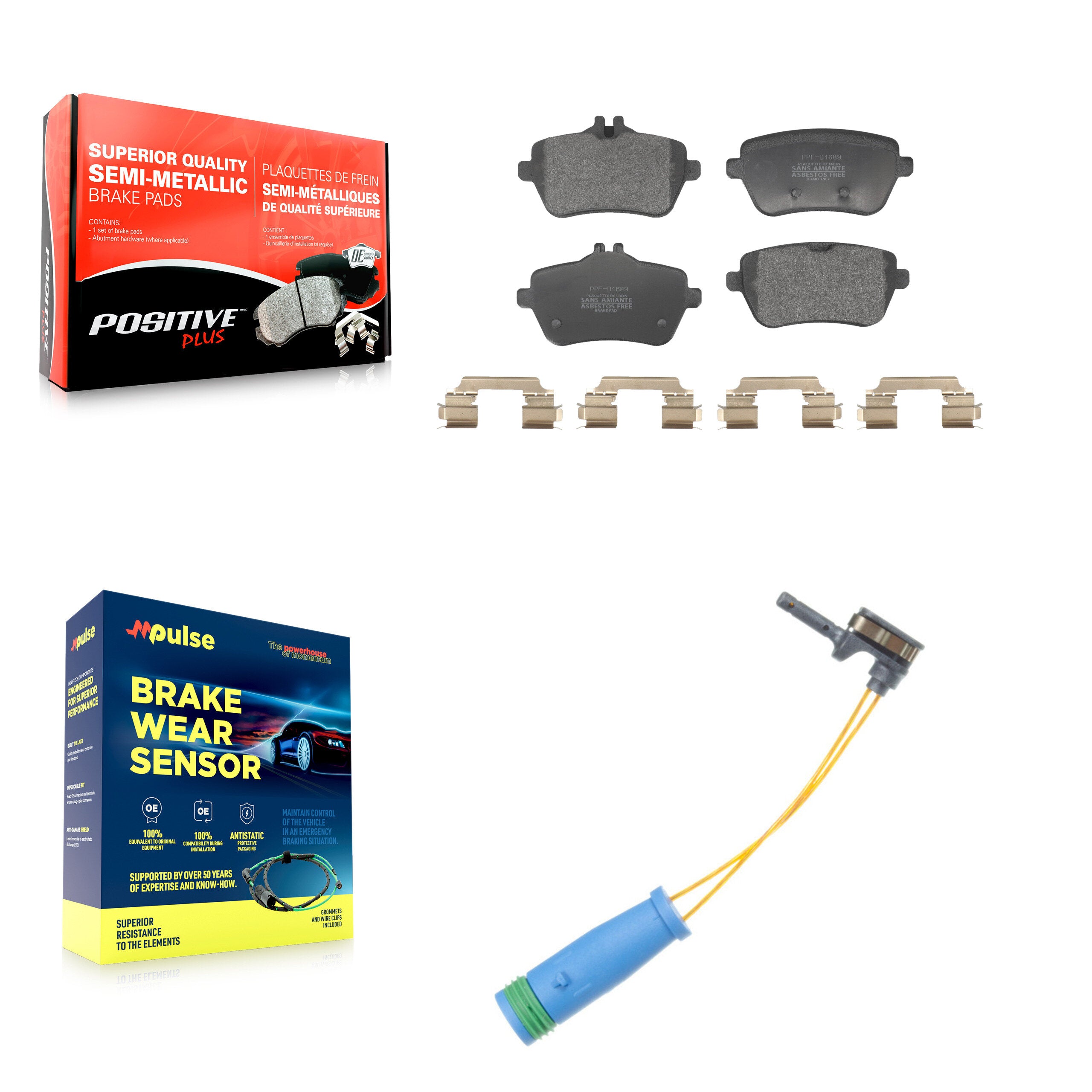 Rear Semi-Metallic Disc Brake Pads And Wear Sensors Kit For 2015 Mercedes-Benz S400 3.0L KPW-101430