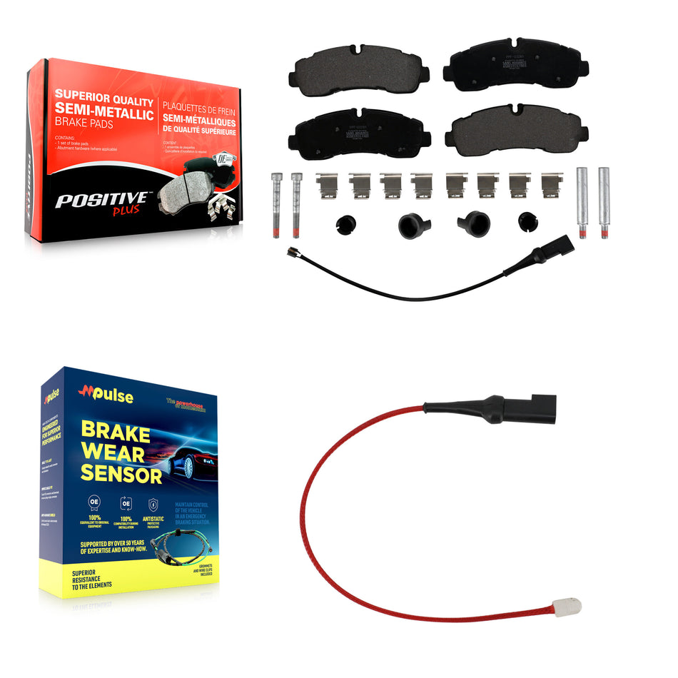 Rear Semi-Metallic Disc Brake Pads And Wear Sensors Kit For 2020 Ford Transit-350 HD AWD KPW-101432
