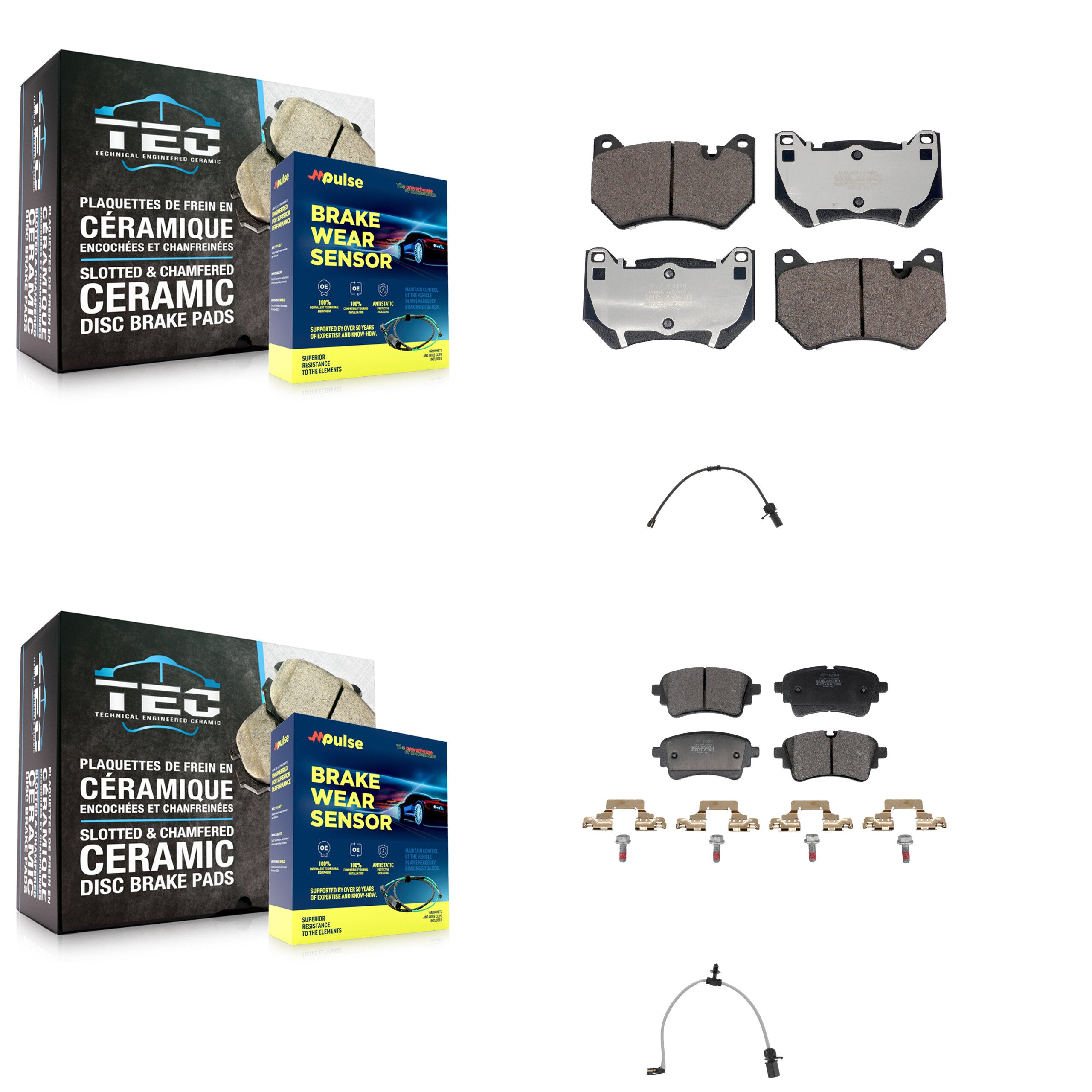 Front Rear Semi-Metallic Disc Brake Pads And Wear Sensors Kit For 2021 Audi Q5 2.0L KPW-101444