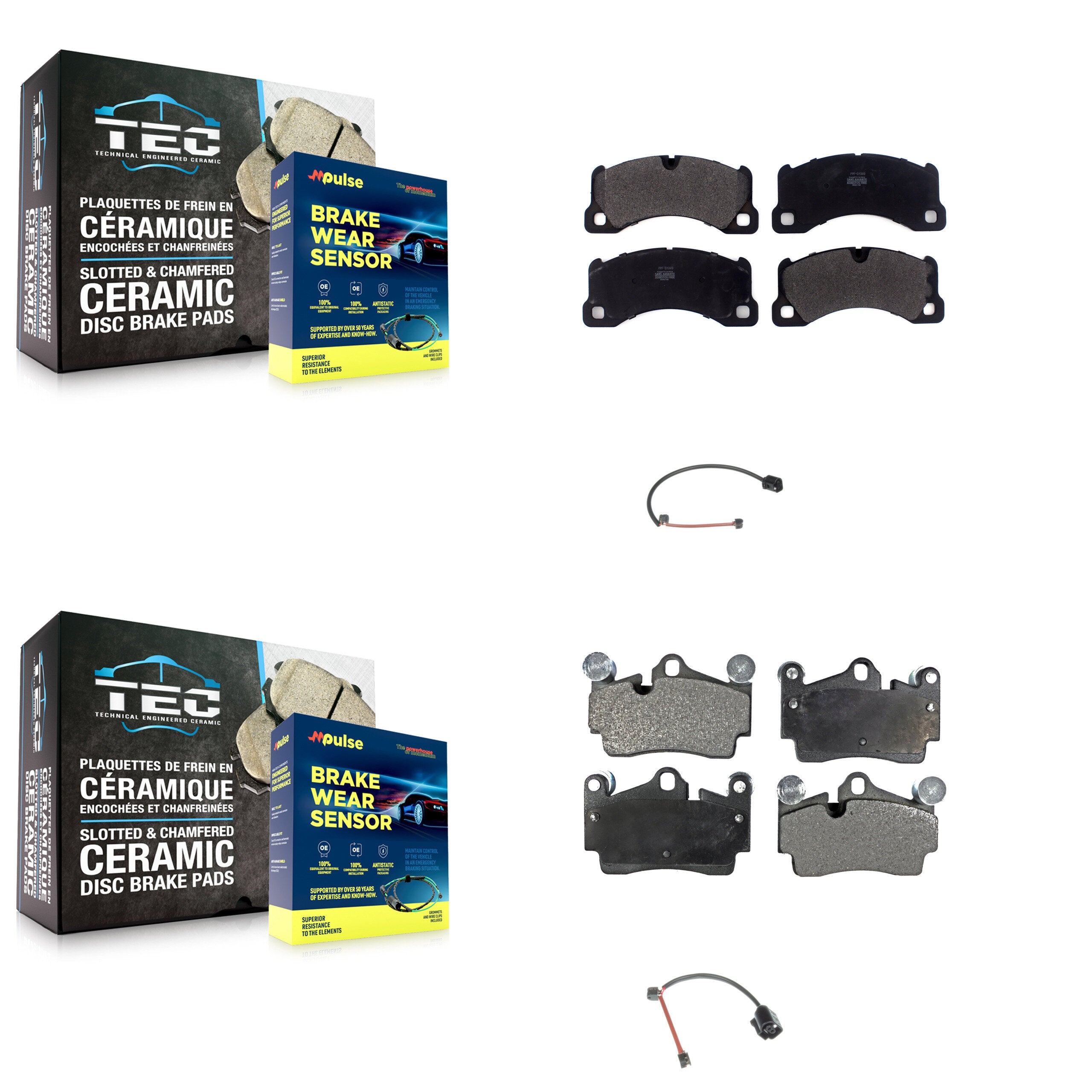 Front Rear Semi-Metallic Disc Brake Pads And Wear Sensors Kit For Porsche Cayenne KPW-101461