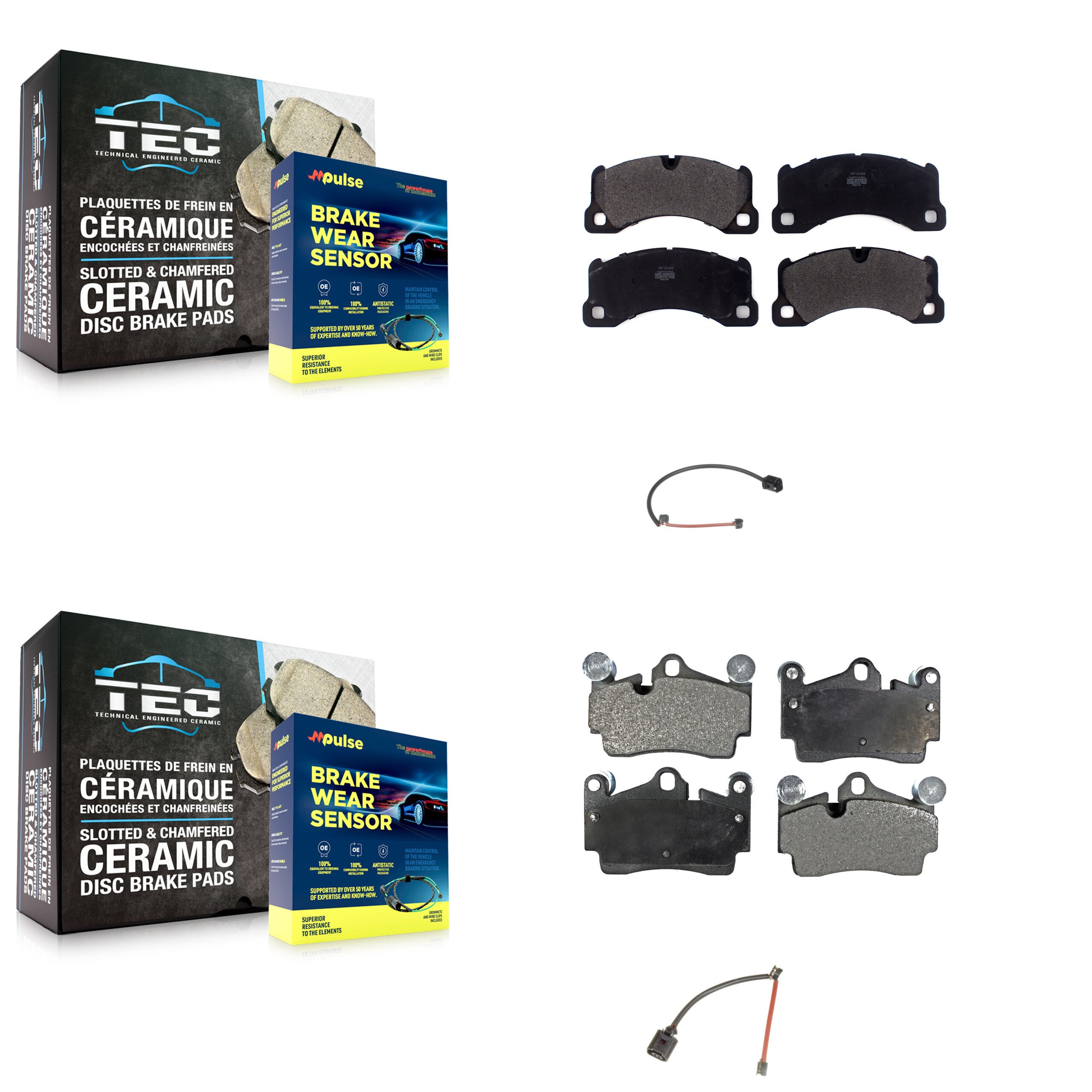 Front Rear Semi-Metallic Disc Brake Pads And Wear Sensors Kit For Porsche Cayenne KPW-101462