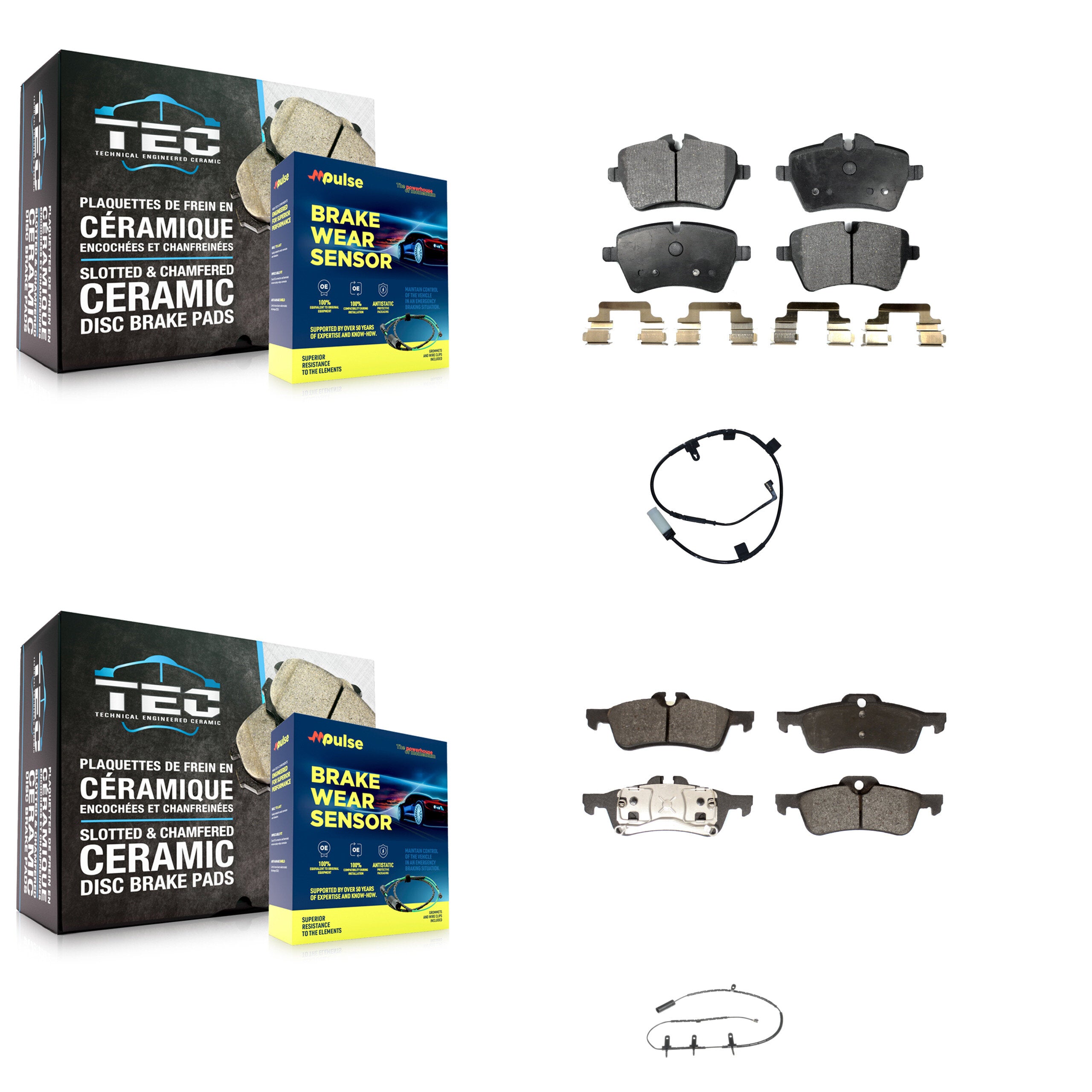 Front Rear Semi-Metallic Disc Brake Pads And Wear Sensors Kit For Mini Cooper KPW-101469