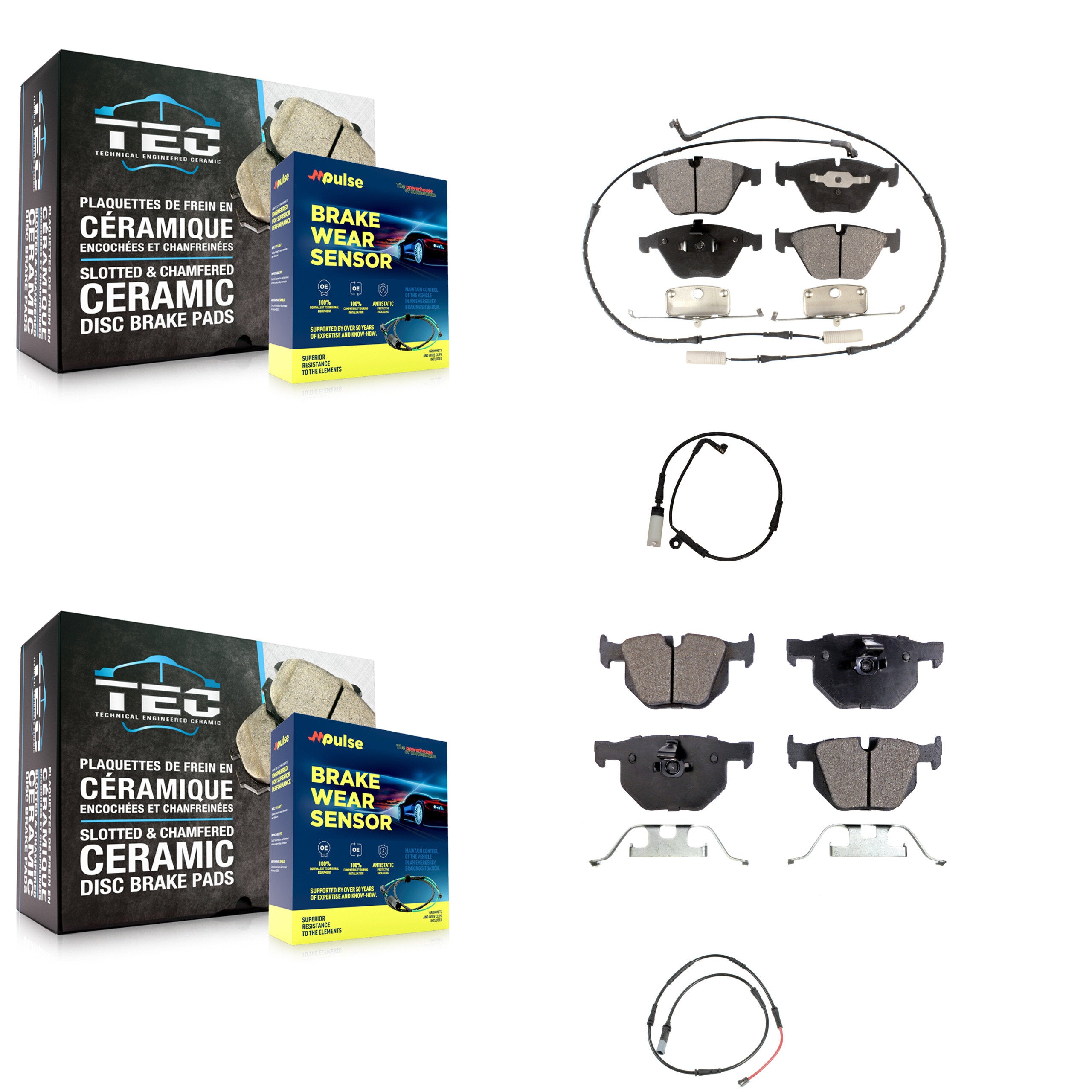 Front Rear Semi-Metallic Brake Pad & Extra Wear Sensor Kit For 09-10 BMW 528i xDrive 3.0L KPW-101472