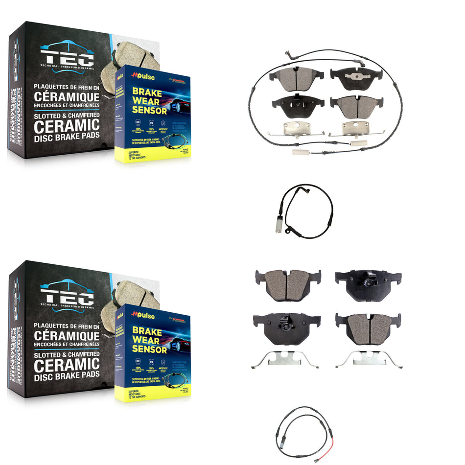Front Rear Semi-Metallic Brake Pad & Extra Wear Sensor Kit For 09-10 BMW 528i xDrive 3.0L KPW-101472