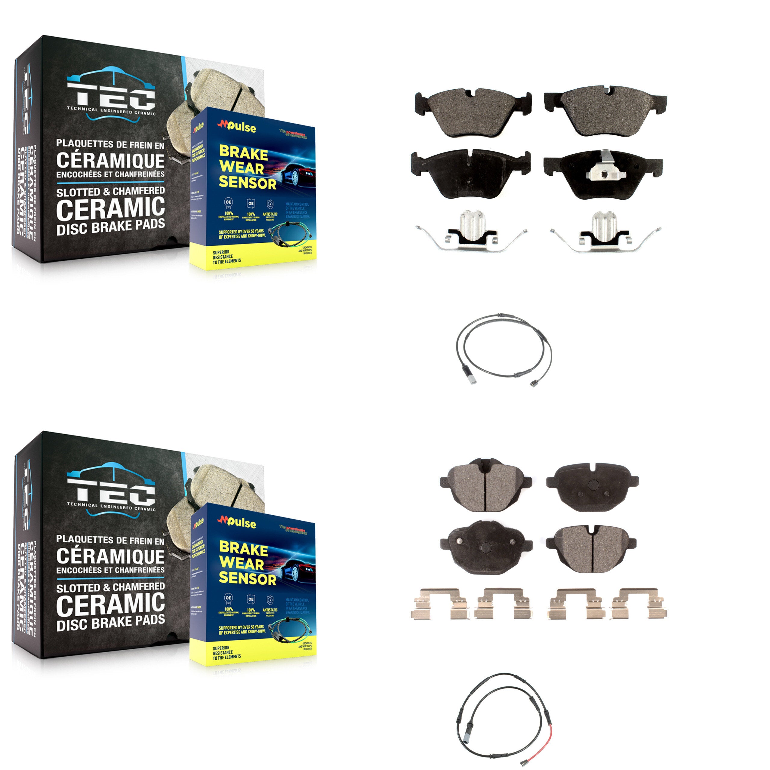 Front Rear Semi-Metallic Disc Brake Pads And Wear Sensors Kit For BMW 528i KPW-101473