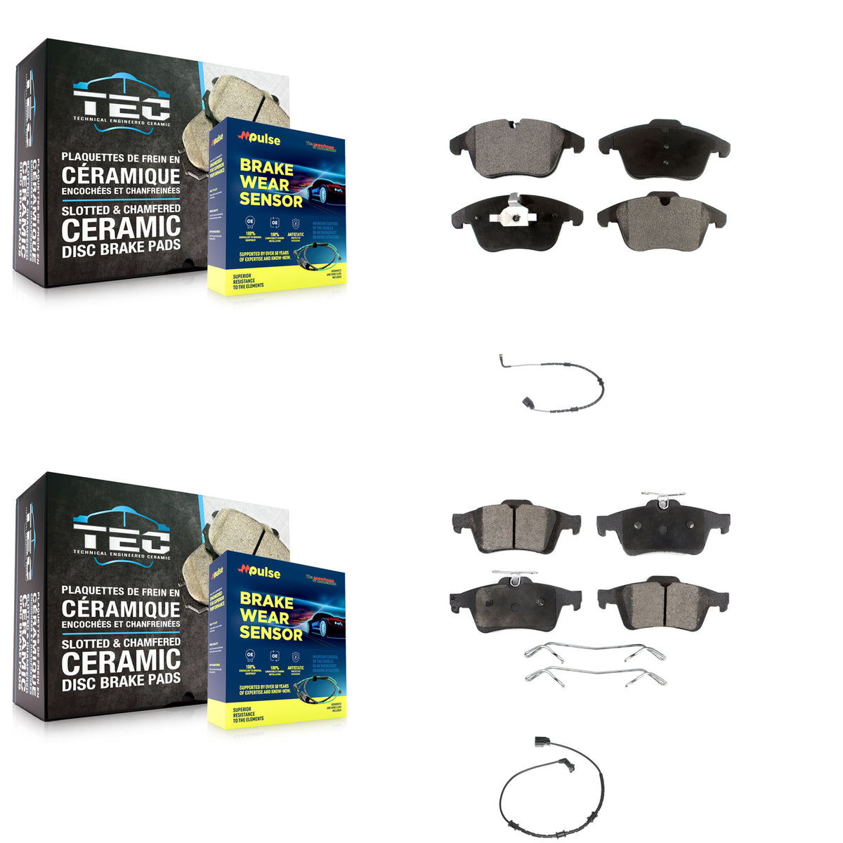 Front Rear Semi-Metallic Disc Brake Pads And Wear Sensors Kit For Jaguar XF KPW-101475