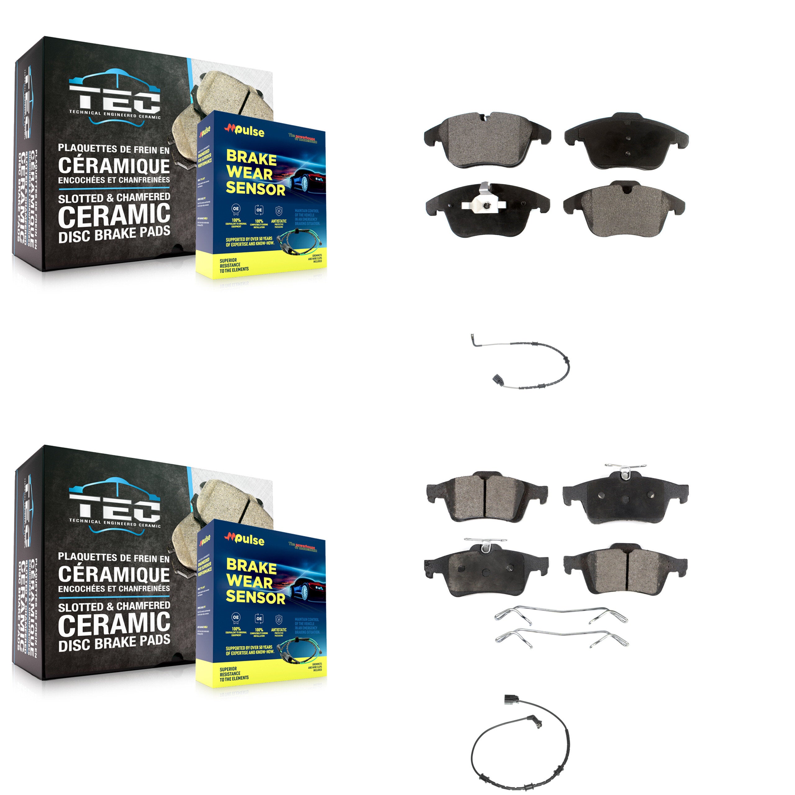 Front Rear Semi-Metallic Disc Brake Pads And Wear Sensors Kit For Jaguar XF KPW-101475