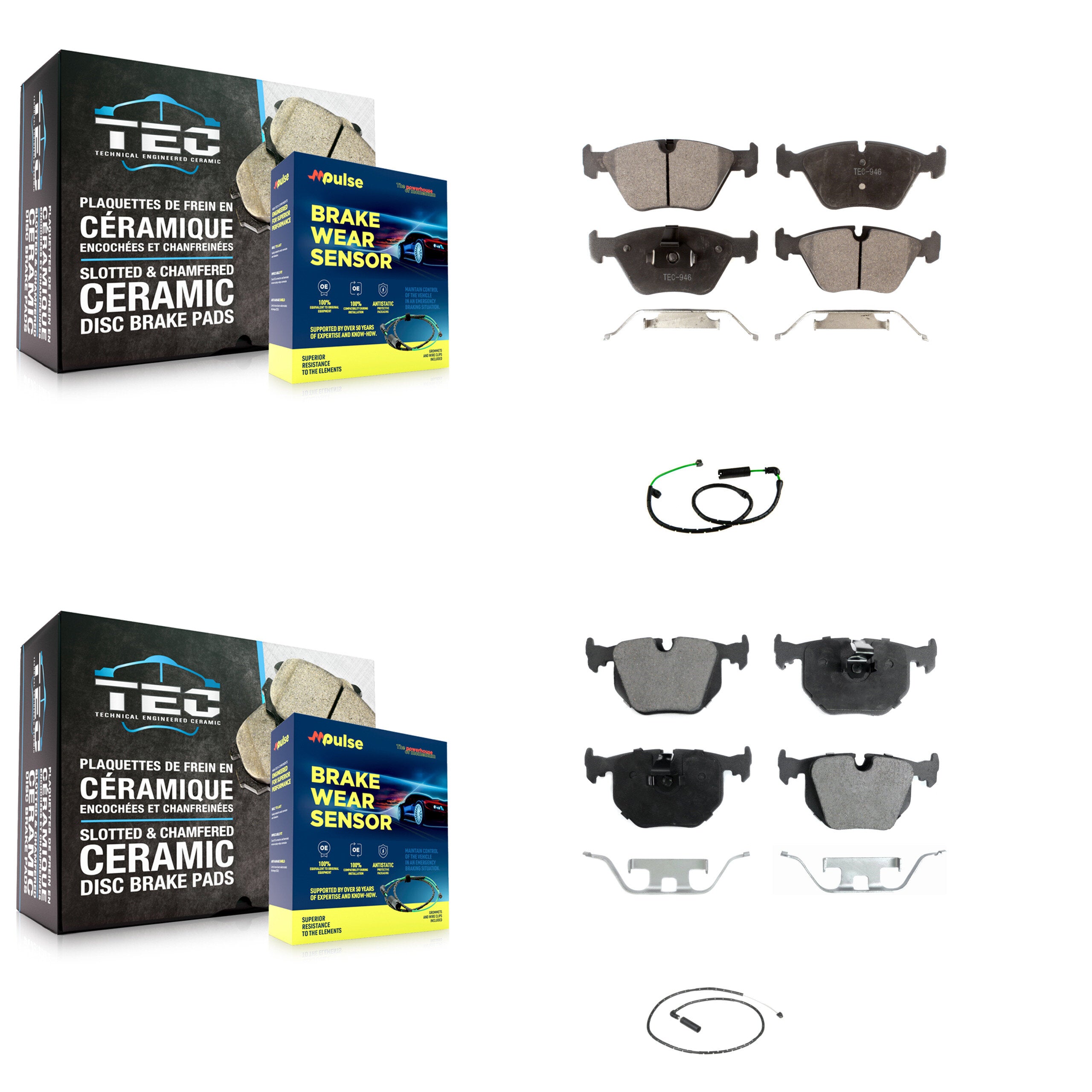 Front Rear Semi-Metallic Disc Brake Pads And Wear Sensors Kit For BMW X3 3.0L KPW-101476