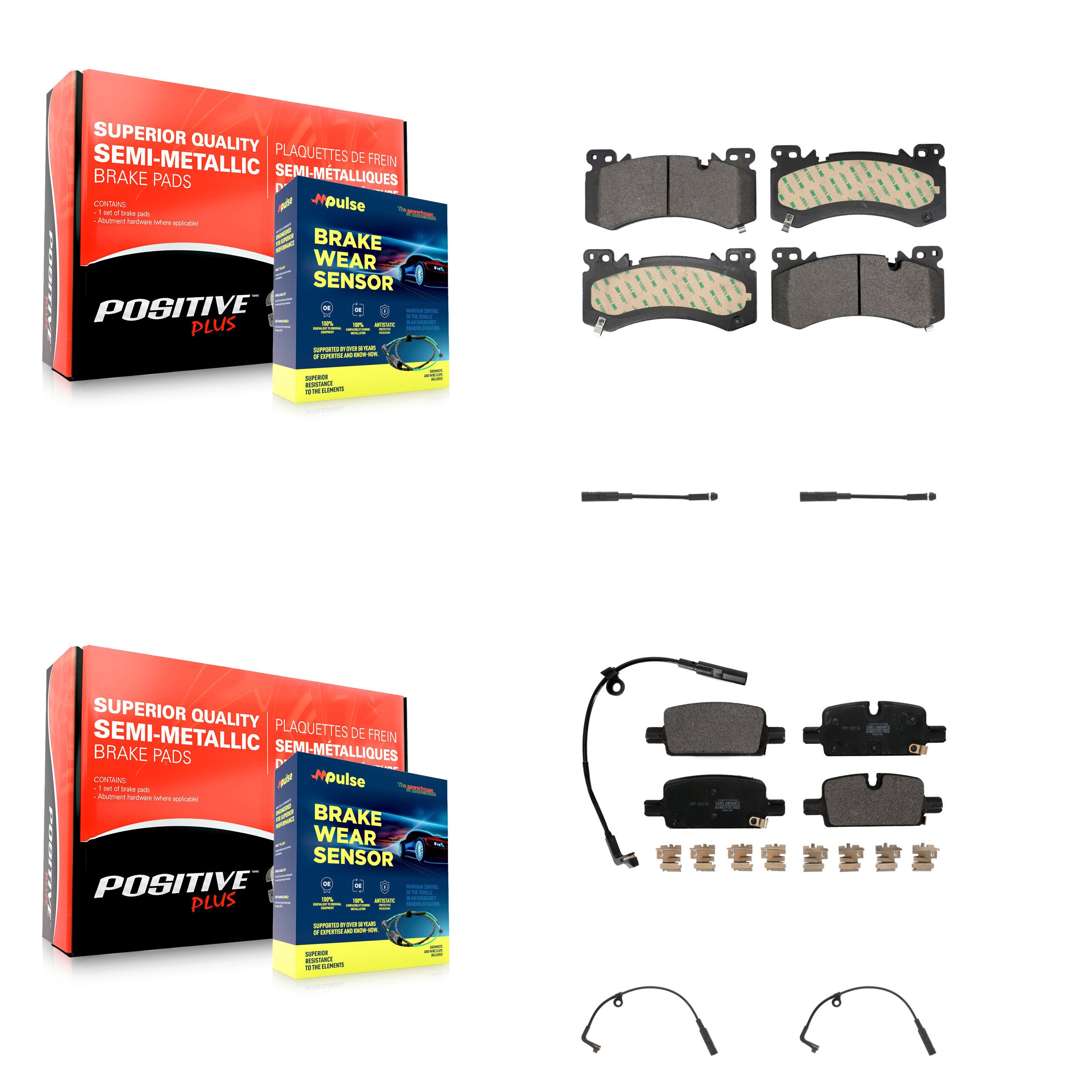Front Rear Semi-Metallic Disc Brake Pads And Extra Wear Sensors Kit For Chevrolet Tahoe KPW-101489