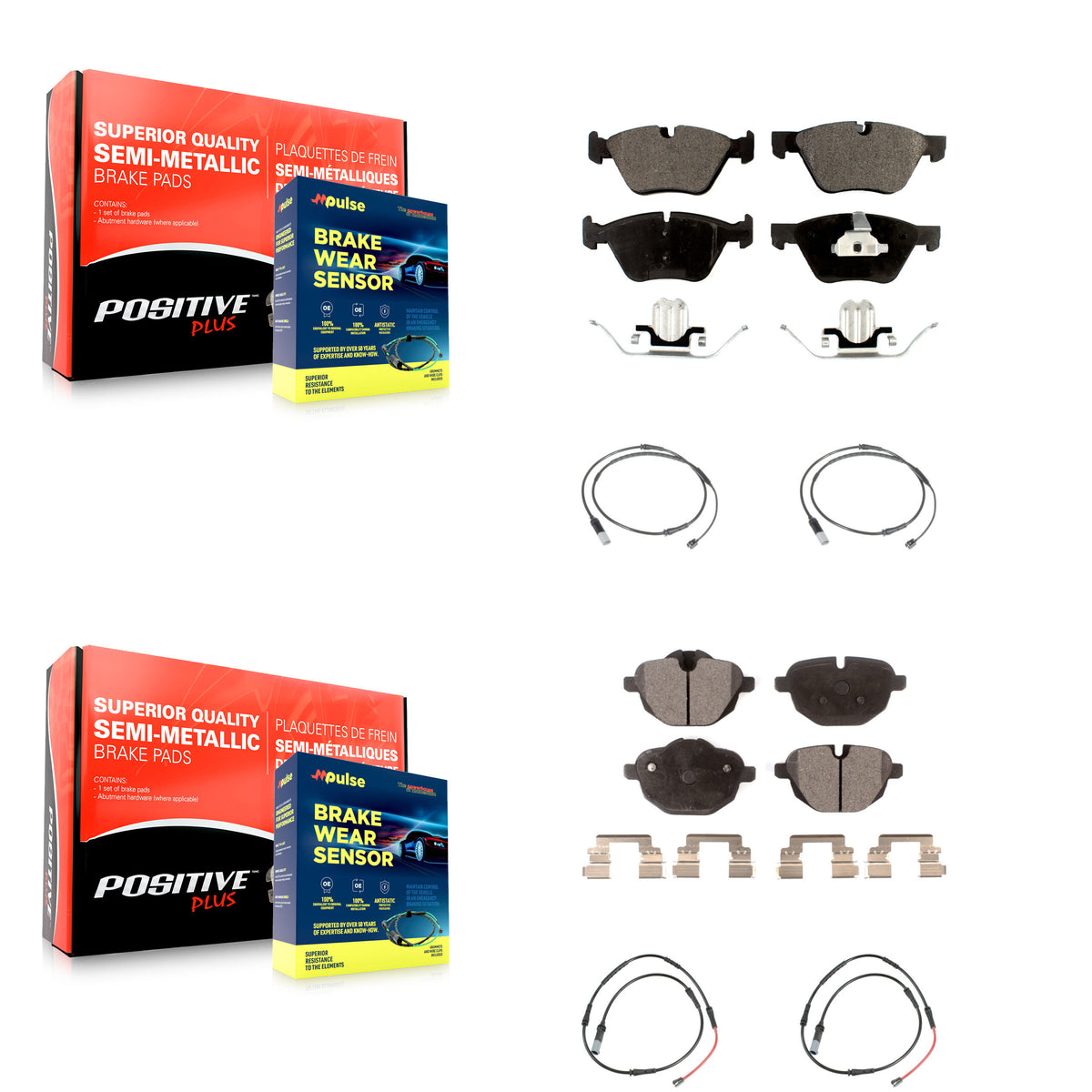 Front Rear Semi-Metallic Disc Brake Pads And Wear Sensors Kit For BMW 528i KPW-101493