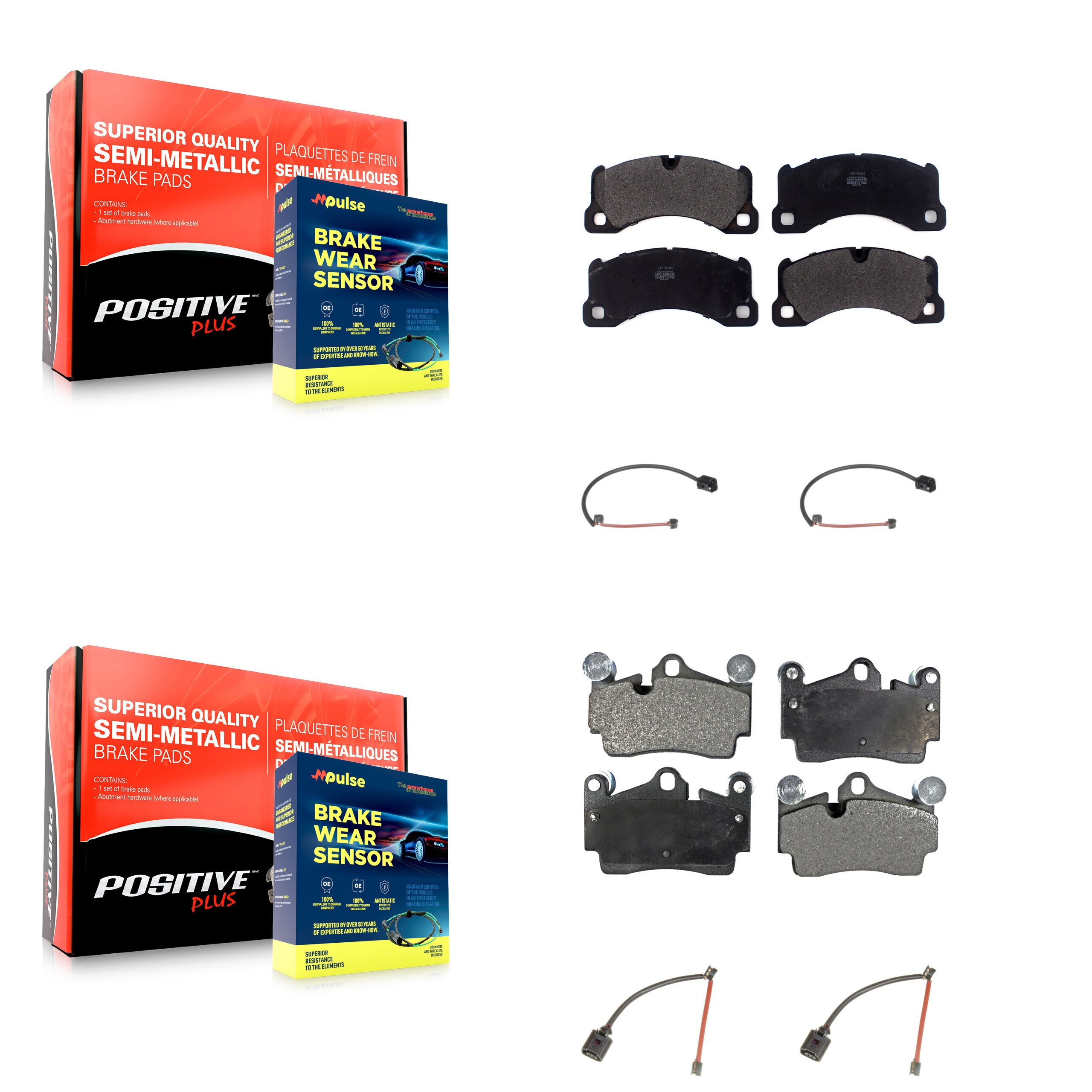 Front Rear Semi-Metallic Disc Brake Pads And Wear Sensors Kit For Porsche Cayenne KPW-101508