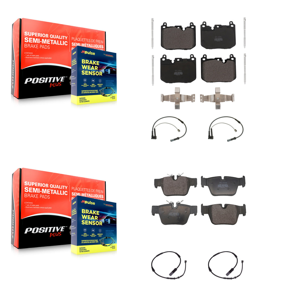 Front Rear Semi-Metallic Disc Brake Pads And Wear Sensors Kit For 2019-2020 BMW X2 M35i KPW-101509