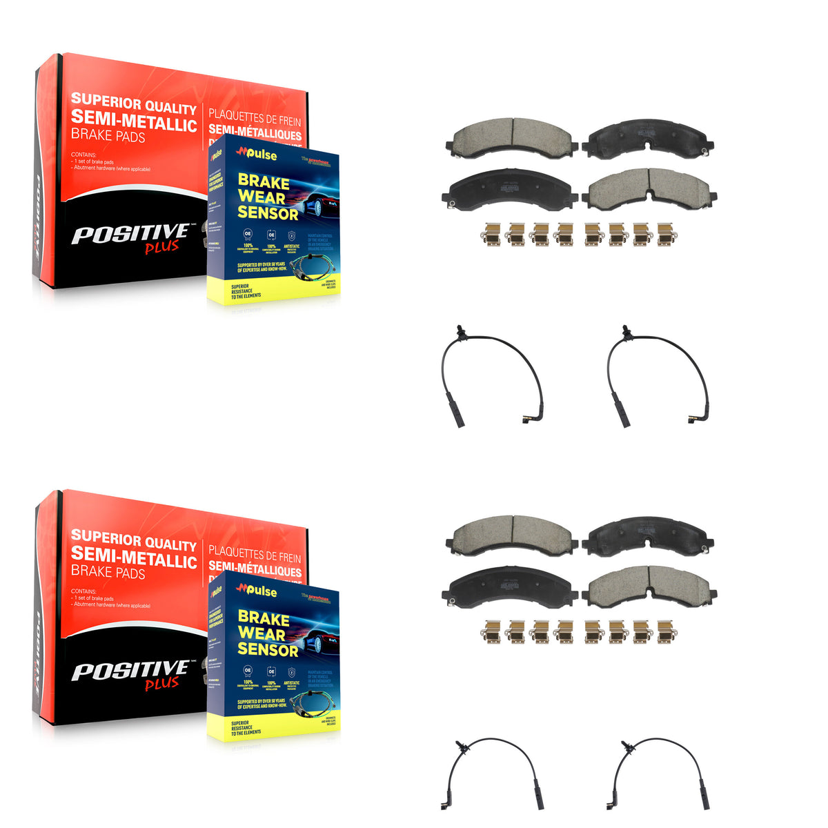 Front Rear Semi-Metallic Brake Pads Wear Sensor Kit For GMC Chevrolet Sierra 2500 HD 3500 KPW-101510
