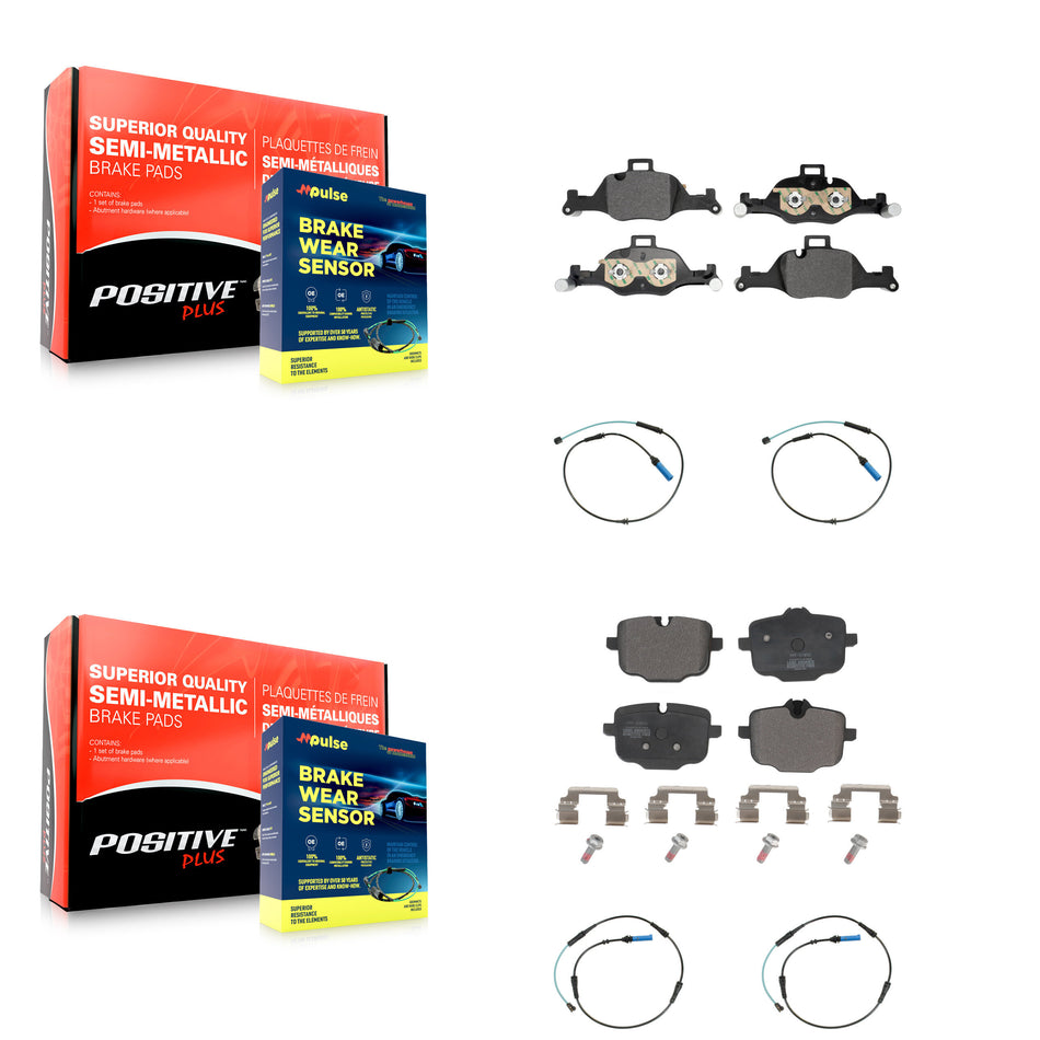 Front Rear Semi-Metallic Disc Brake Pads And Wear Sensors Kit For BMW 540i xDrive KPW-101513