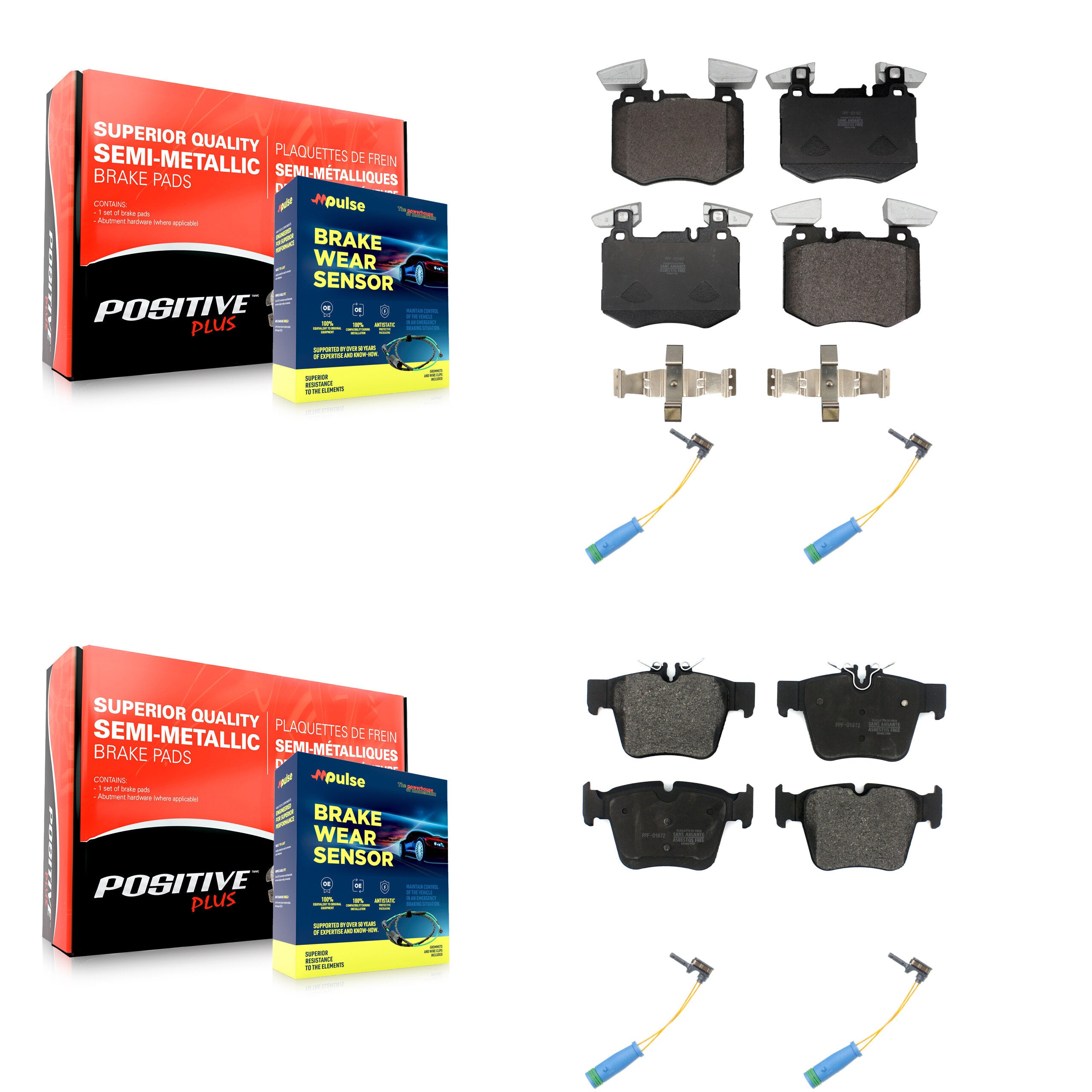 Front Rear Semi-Metallic Disc Brake Pads And Wear Sensors Kit For Mercedes-Benz GLC300 KPW-101515