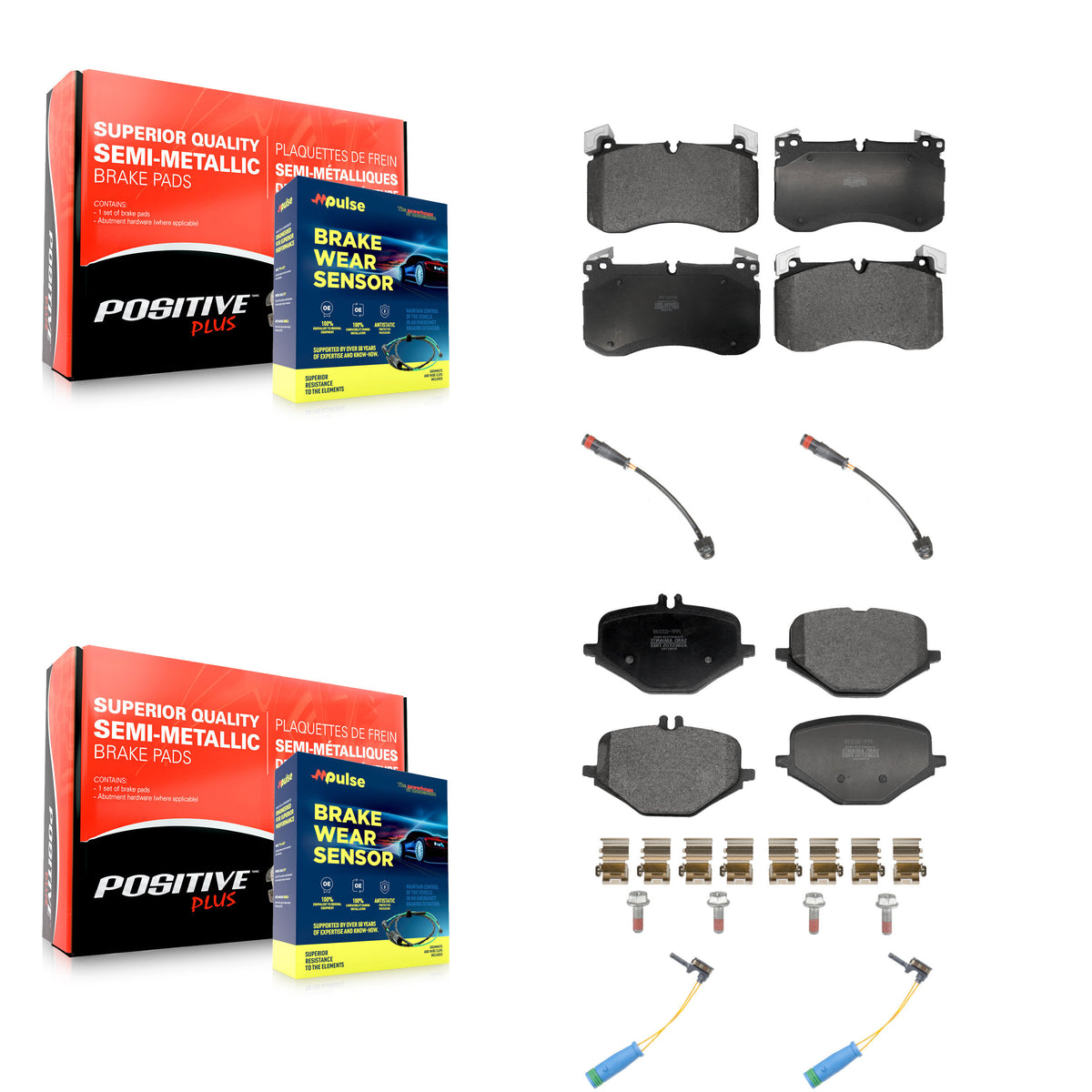 Front Rear Semi-Metallic Brake Pad & Wear Sensor Kit For 19-22 Mercedes-Benz G63 AMG 4.0L KPW-101517