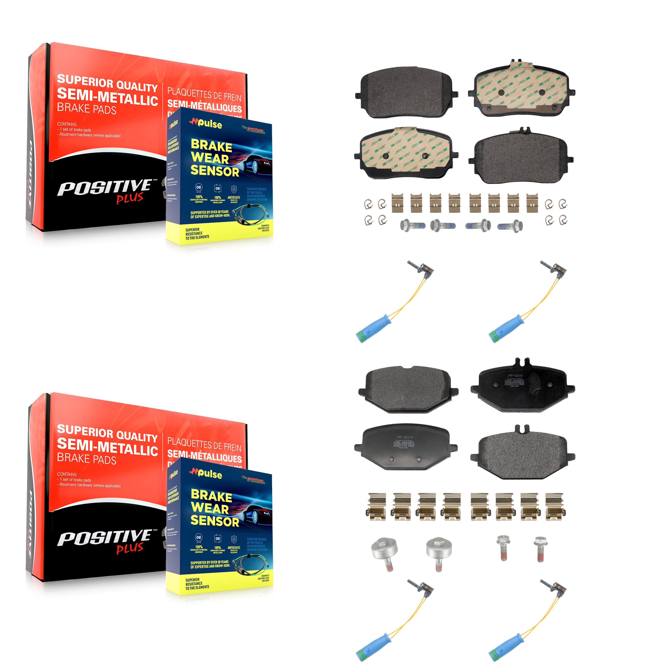 Front Rear Semi-Metallic Brake Pads Wear Sensor Kit For Mercedes-Benz GLE450 GLS450 GLE53 KPW-101518