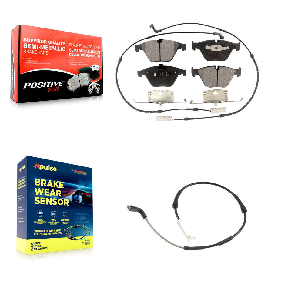 Front Semi-Metallic Brake Pad & Extra Wear Sensor Kit For 2013 BMW X1 xDrive35i with 3.0L KPW-101562