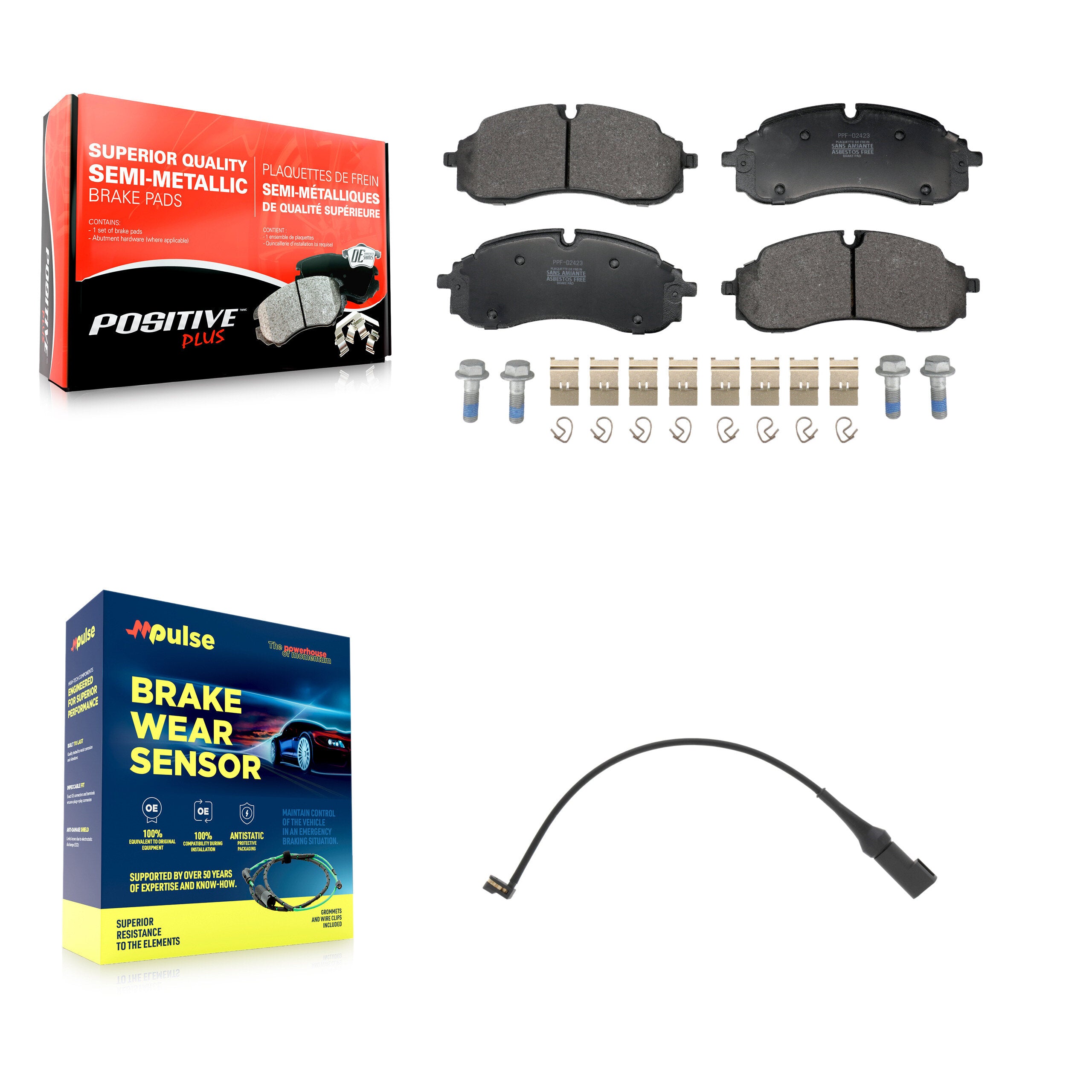 Front Semi-Metallic Brake Pads Wear Sensor Kit For 22-23 Ford E-Transit With 5 Lug Wheels KPW-101569