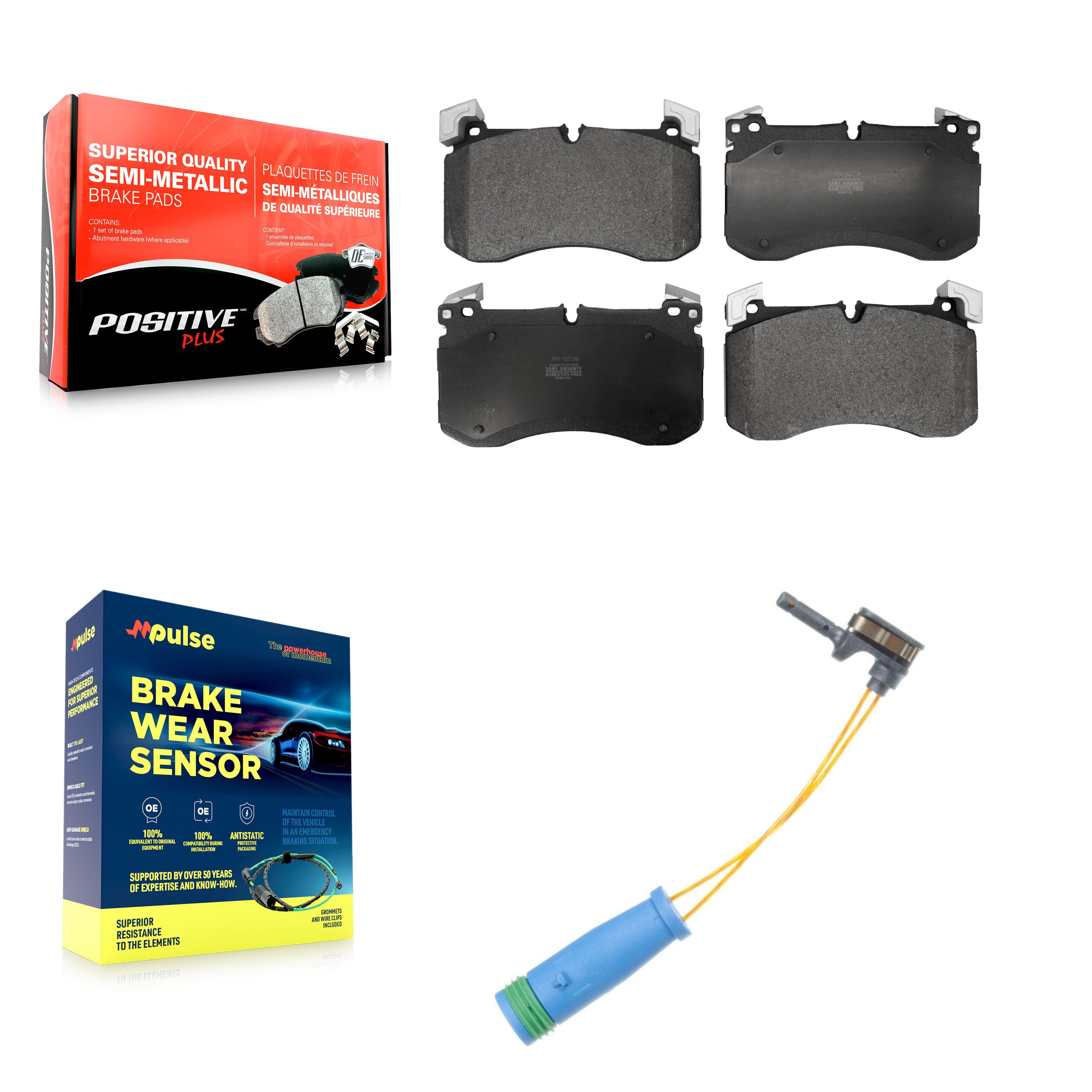 Front Semi-Metallic Brake Pads & Wear Sensor Kit For Mercedes-Benz GLS450 GLS63 AMG GLE53 KPW-101574
