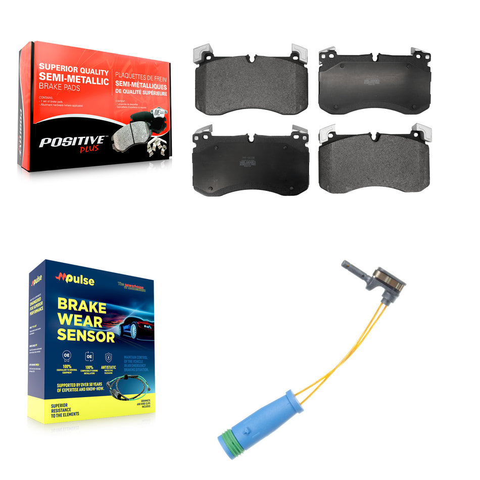 Front Semi-Metallic Brake Pads & Wear Sensor Kit For Mercedes-Benz GLS450 GLS63 AMG GLE53 KPW-101574