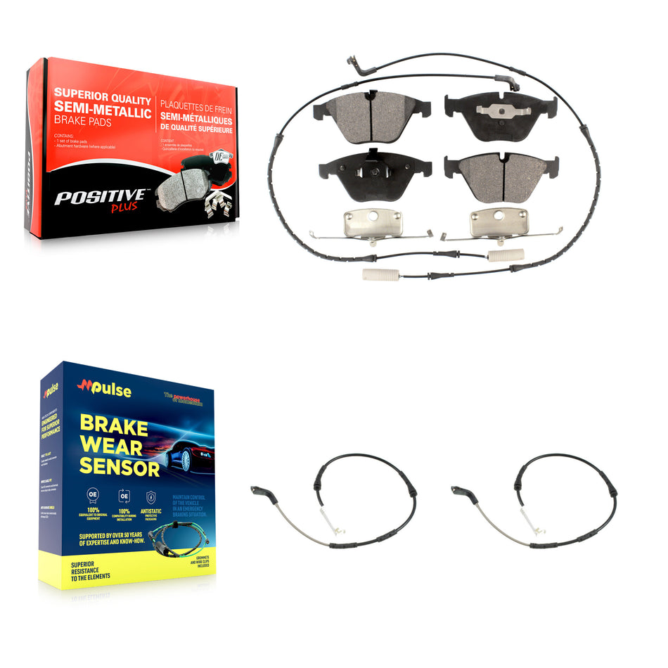 Front Semi-Metallic Brake Pad & Extra Wear Sensor Kit For 2013 BMW X1 xDrive35i with 3.0L KPW-101581