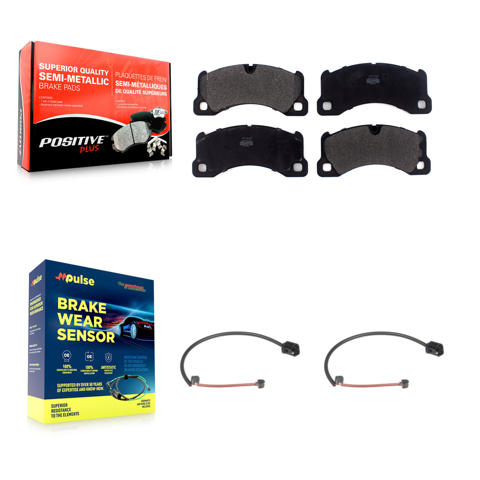 Front Semi-Metallic Disc Brake Pads And Wear Sensors Kit For Porsche Cayenne KPW-101586