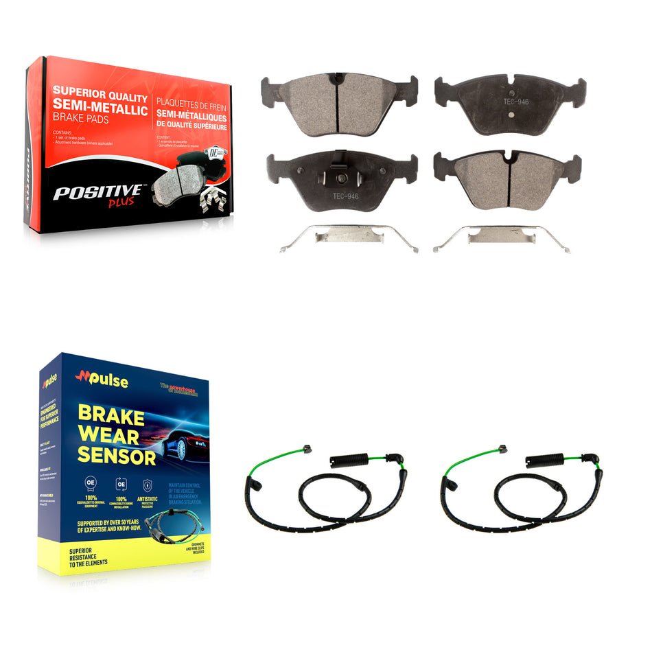 Front Semi-Metallic Disc Brake Pads And Wear Sensors Kit For BMW X3 3.0L KPW-101589