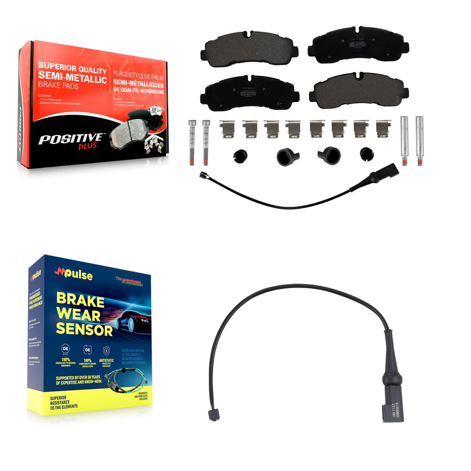 Rear Semi-Metallic Disc Brake Pads And Wear Sensors Kit For 2020 Ford Transit-350 HD AWD KPW-101603