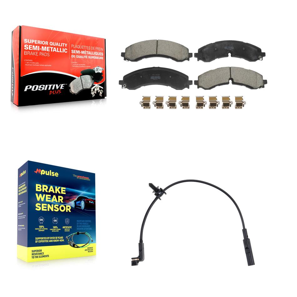 Rear Semi-Metallic Brake Pad & Wear Sensor Kit For GMC Chevrolet Sierra 2500 HD Silverado KPW-101615