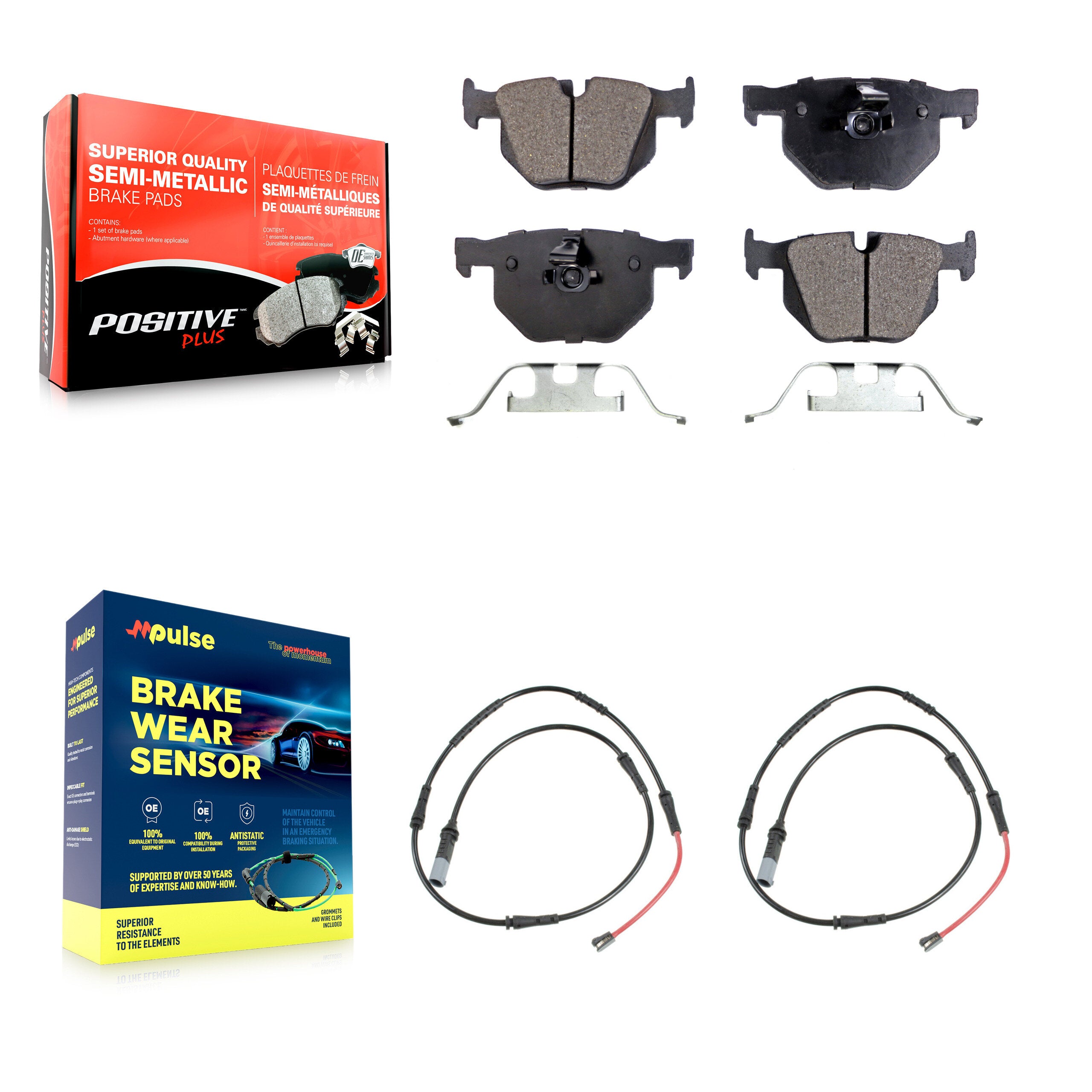 Rear Semi-Metallic Disc Brake Pads And Wear Sensors Kit For 2009-2010 BMW 528i xDrive KPW-101629