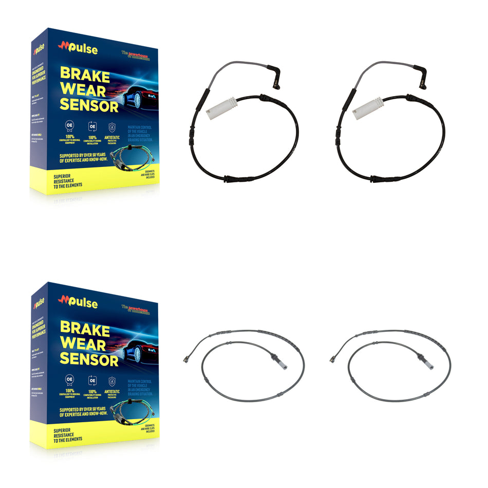 Front Rear Brake Pads Wear Sensor (4 Pack) For 12-13 BMW 328i with Black Painted Caliper KSE-100144