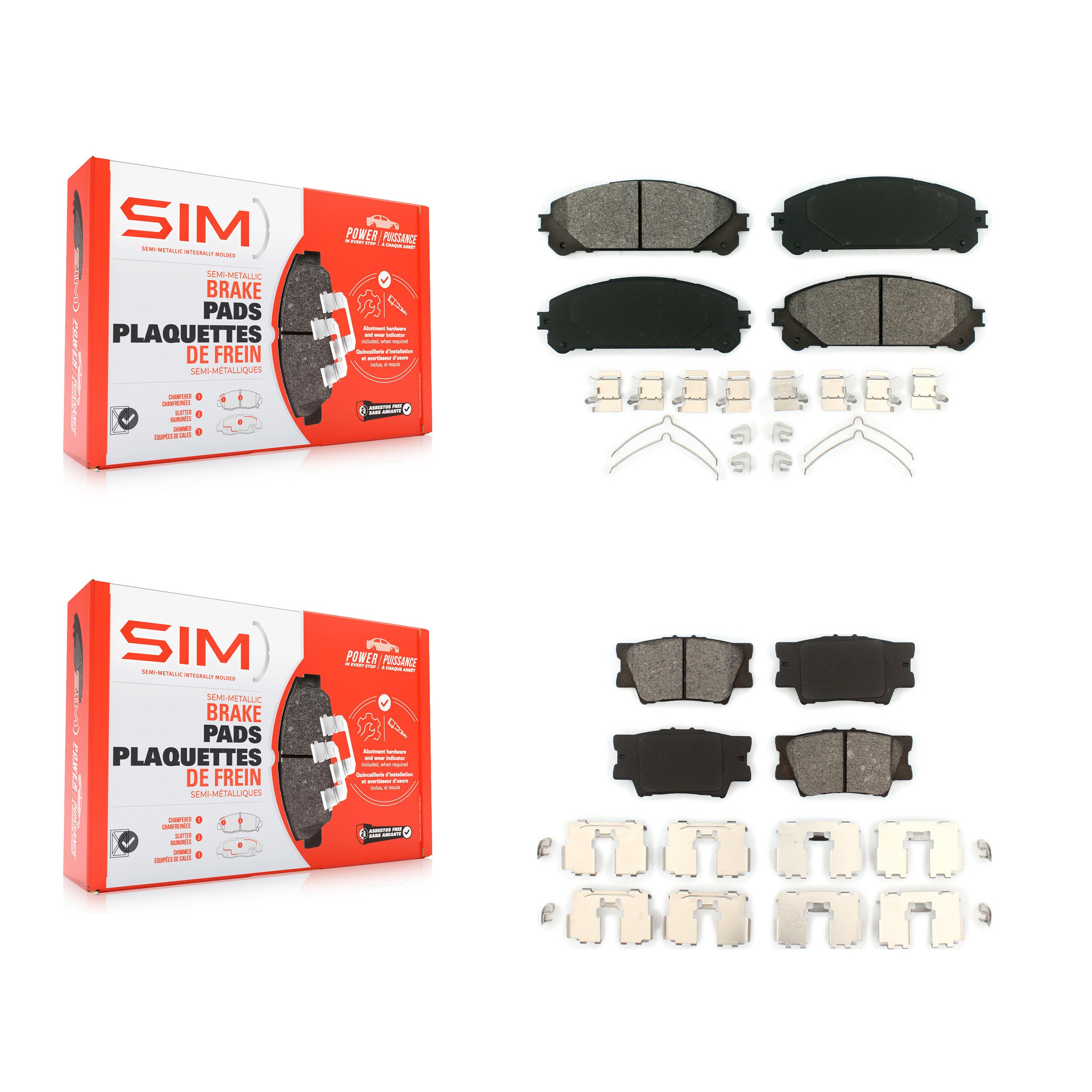 Front Rear Semi-Metallic Brake Pads Kit For 22 Toyota Camry TRD With Manual Parking KSM-100565