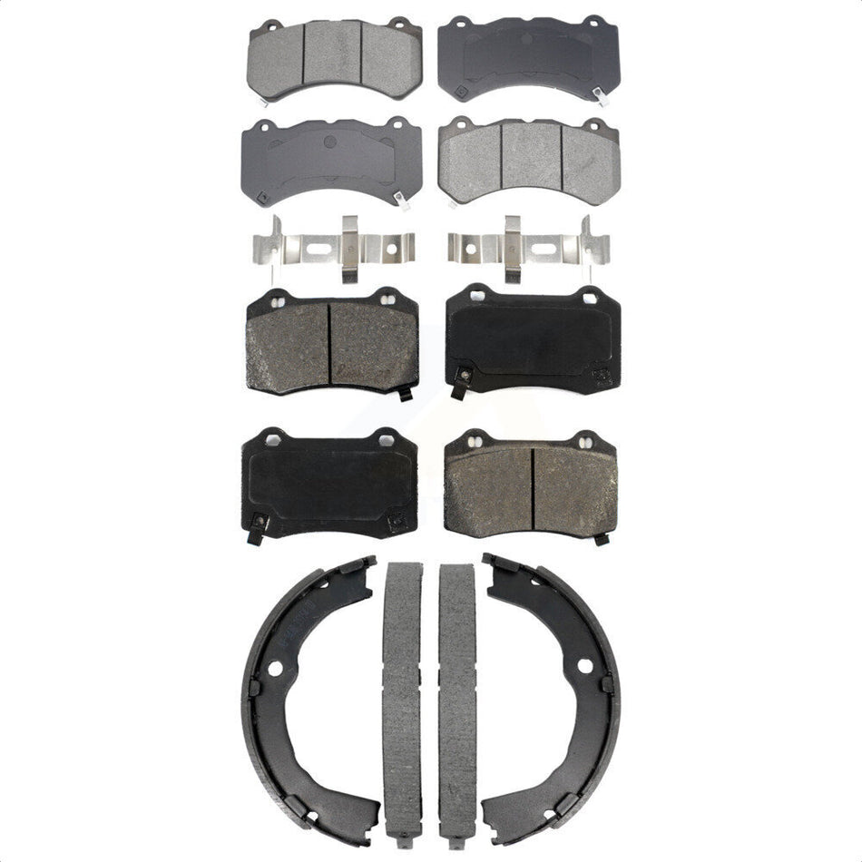 Front Rear Semi-Metallic Brake Pads & Parking Shoes Kit For Chevrolet Camaro Cadillac CTS KSN-100930