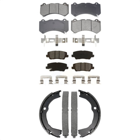 Front Rear Semi-Metallic Brake Pads & Parking Shoe Kit For 2015 Cadillac CTS V with Coupe KSN-100935