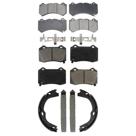 Front Rear Semi-Metallic Brake Pads And Parking Shoe Kit For 2016 Cadillac CTS V with RWD KSN-100941