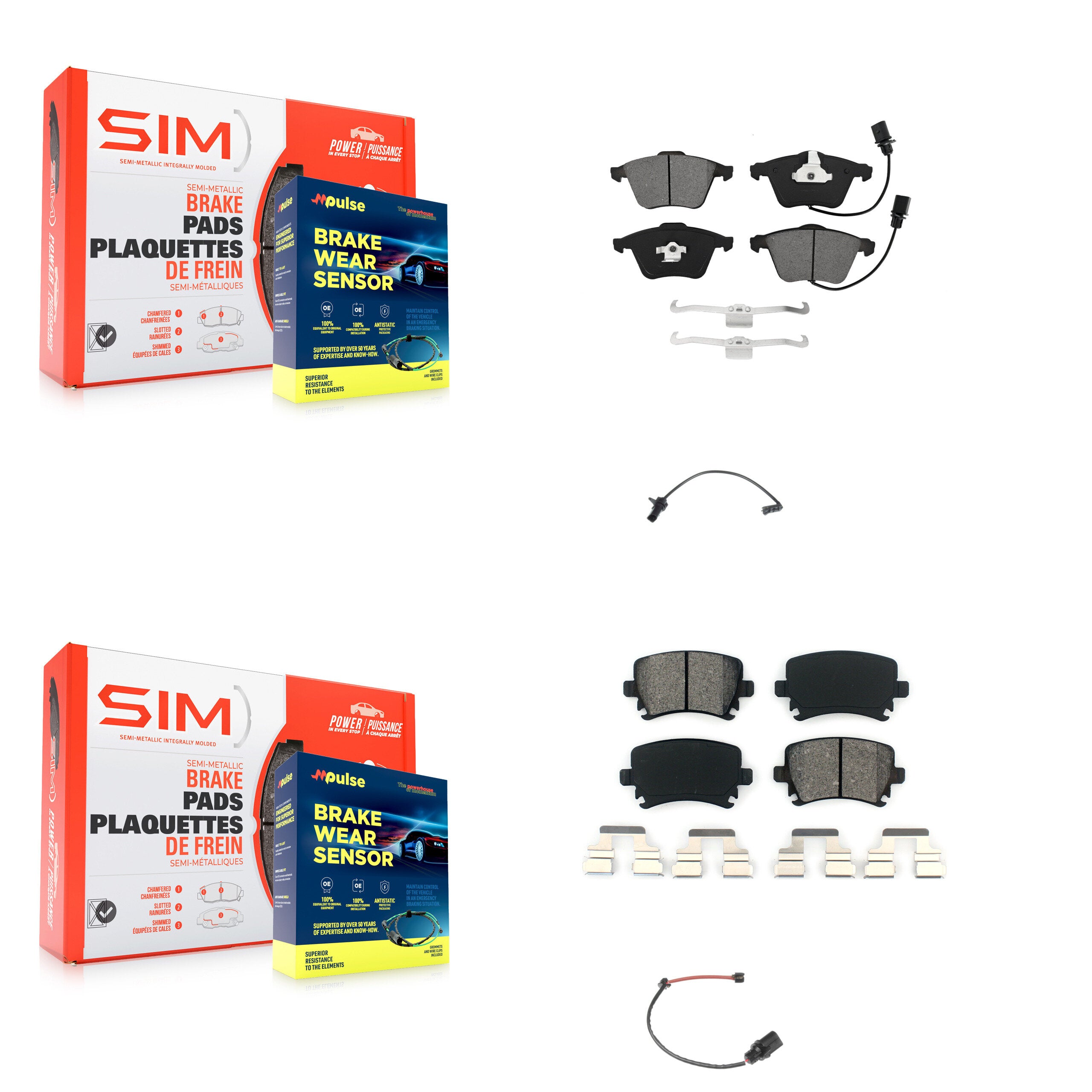 Front Rear Semi-Metallic Disc Brake Pads And Extra Wear Sensors Kit For 2011 Audi A6 KSW-100022