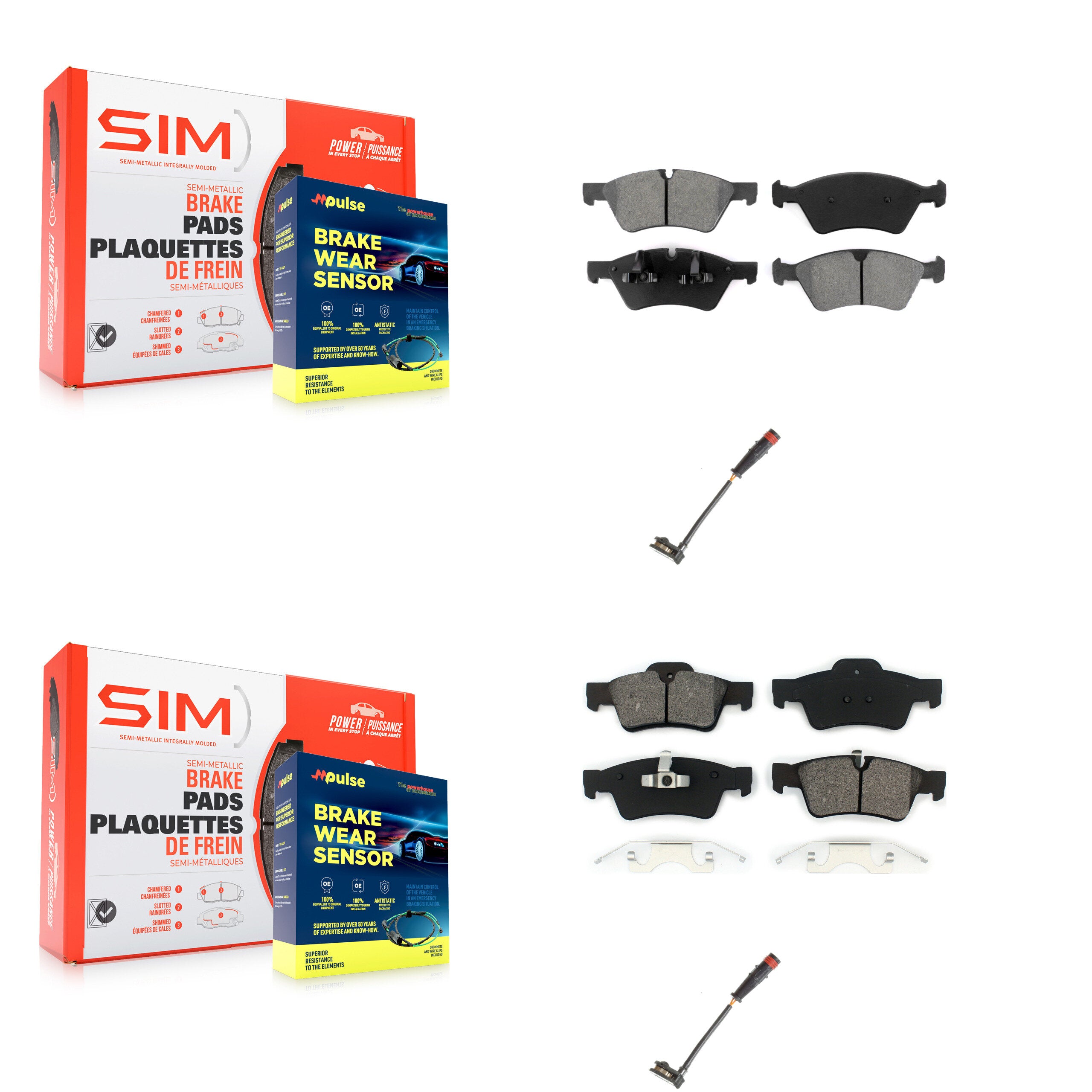 Front Rear Semi-Metallic Brake Pad Wear Sensor Kit For Mercedes-Benz ML350 R350 GL450 G55 KSW-100026