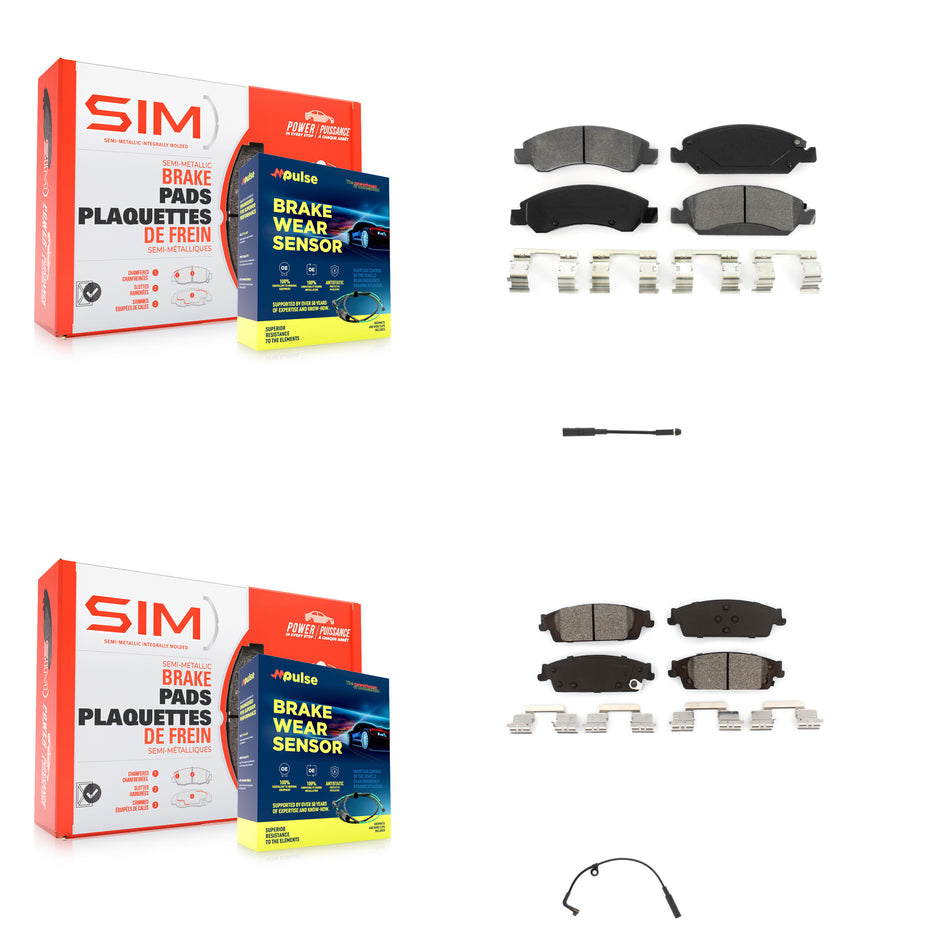Front Rear Semi-Metallic Brake Pads & Wear Sensor Kit For Chevrolet Silverado 1500 LD GMC KSW-100028