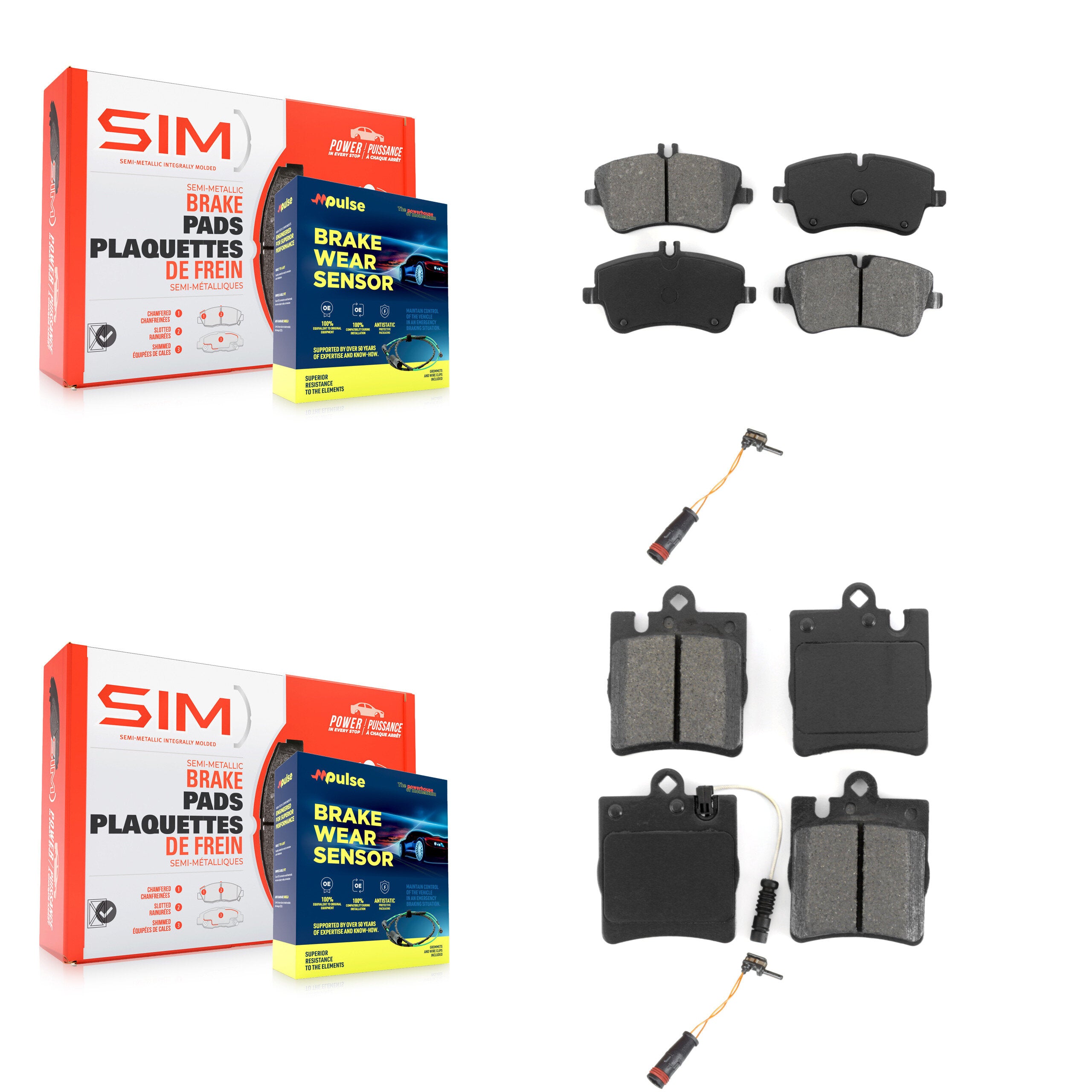 Front Rear Semi-Metallic Brake Pad Extra Wear Sensor Kit For Mercedes-Benz C280 C320 C350 KSW-100031