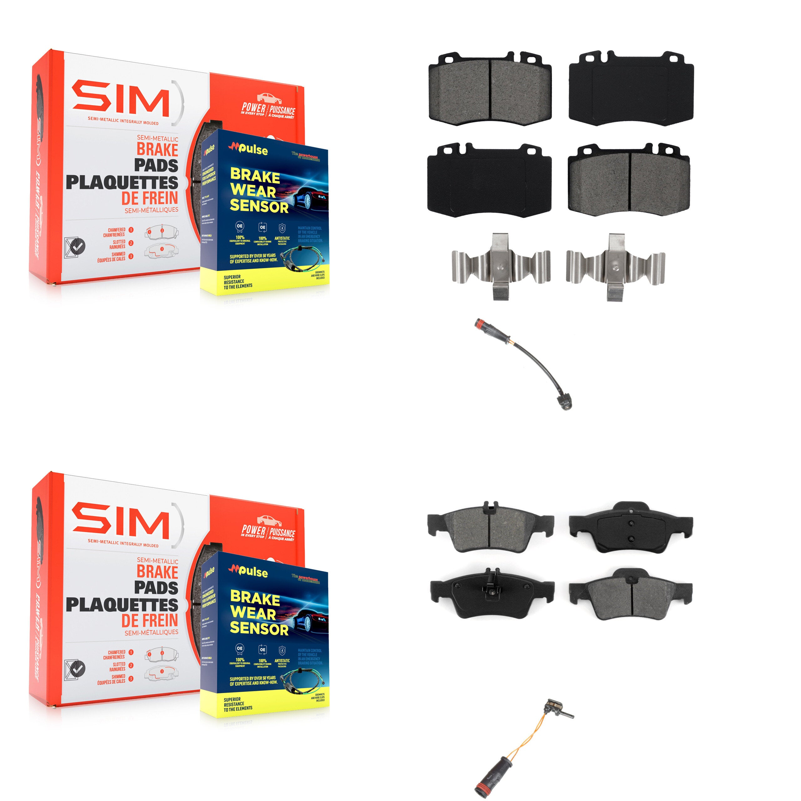 Front Rear Semi-Metallic Brake Pad Wear Sensor Kit For 2003-2006 Mercedes-Benz SL500 5.0L KSW-100032