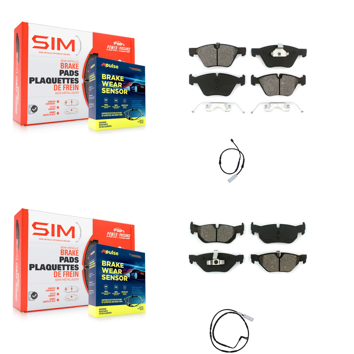 Front Rear Semi-Metallic Disc Brake Pads And Wear Sensors Kit For BMW 128i 3.0L KSW-100034