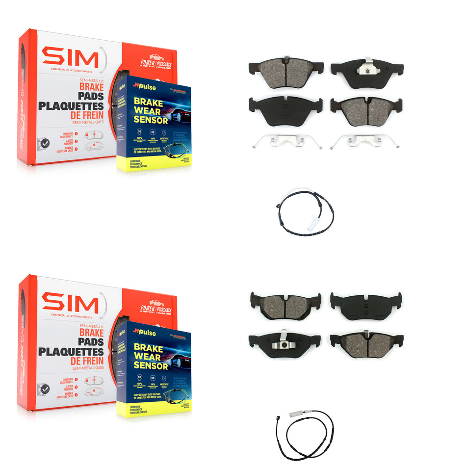 Front Rear Semi-Metallic Disc Brake Pads And Wear Sensors Kit For 2012 BMW X1 xDrive28i KSW-100036