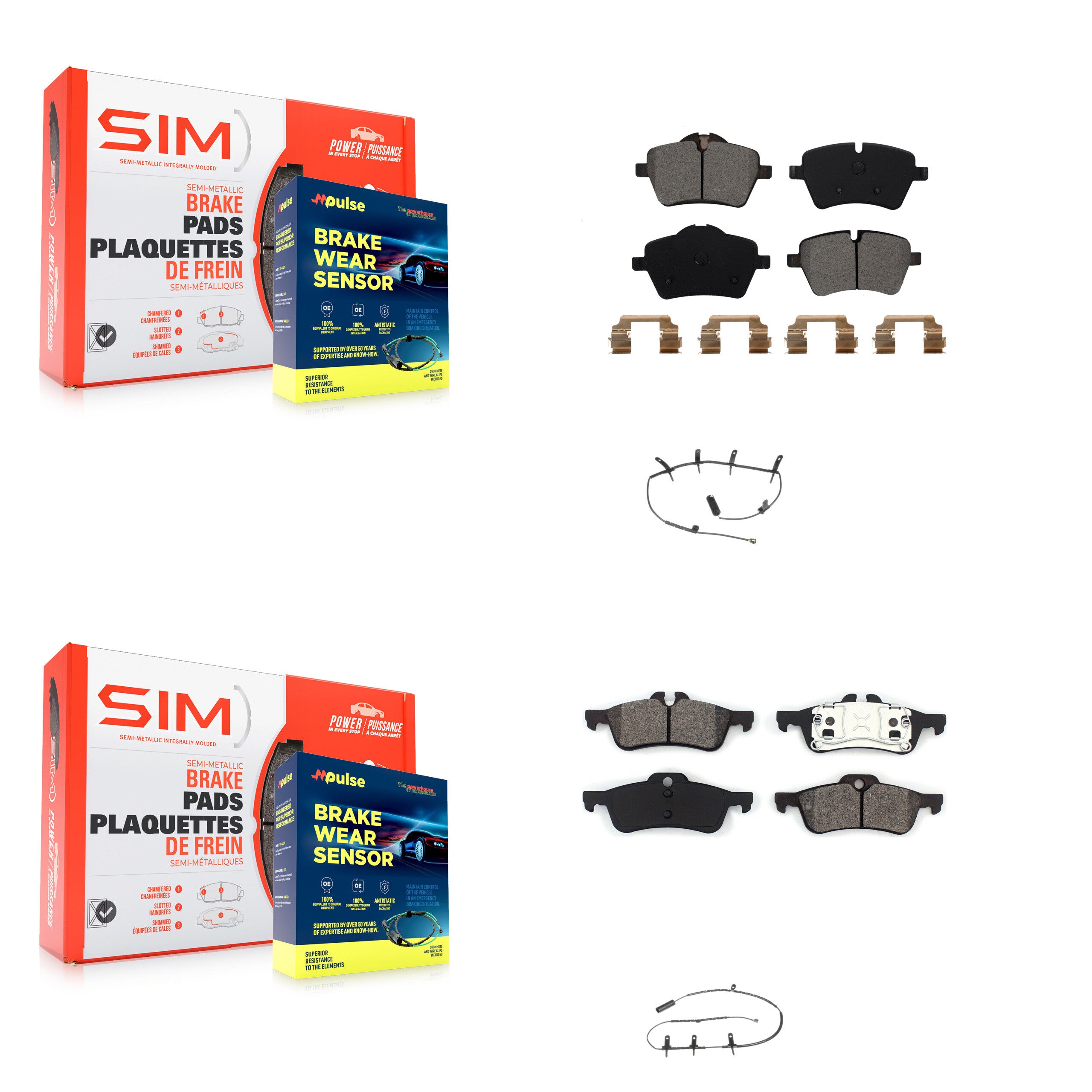 Front Rear Semi-Metallic Disc Brake Pads And Wear Sensors Kit For Mini Cooper KSW-100054