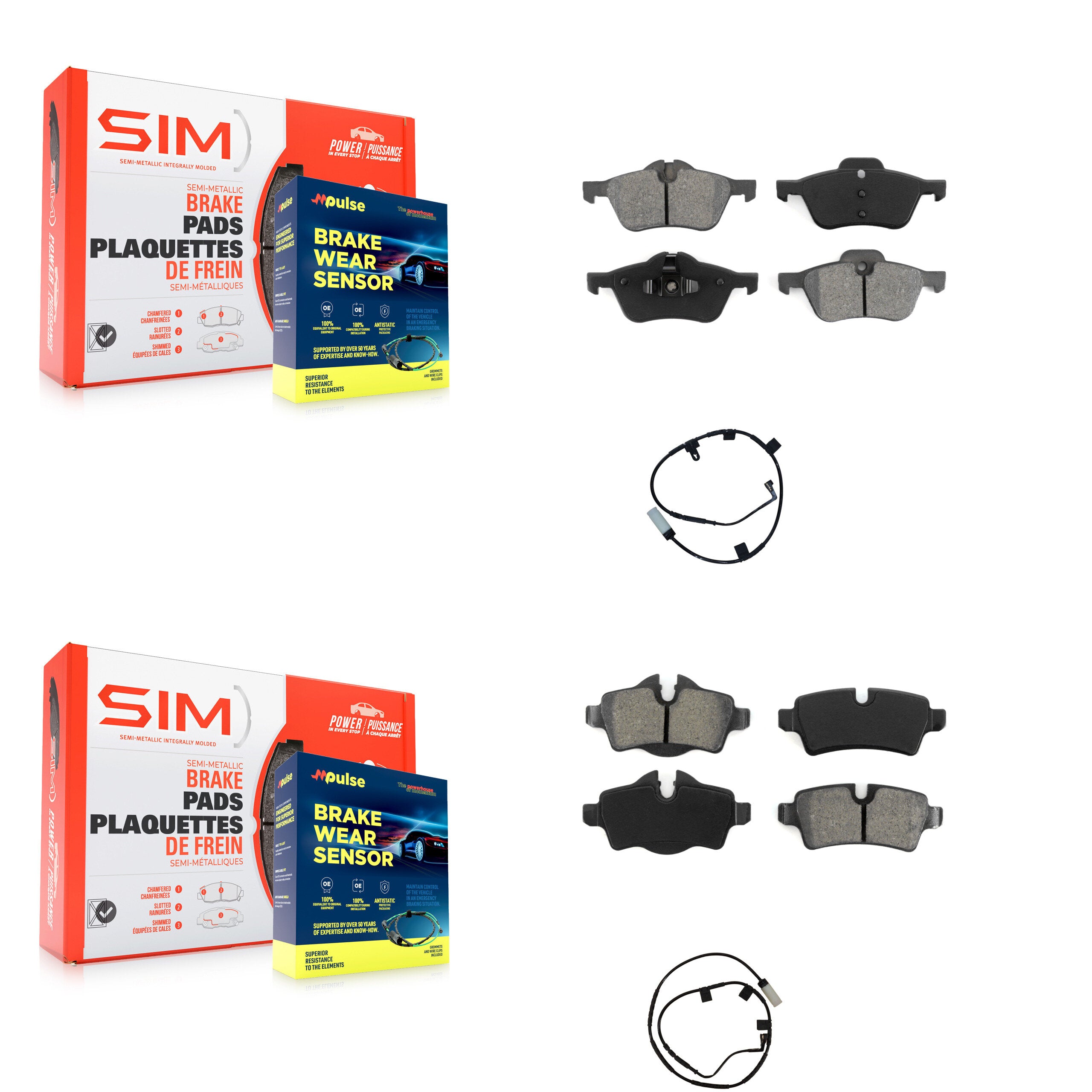 Front Rear Semi-Metallic Disc Brake Pads And Wear Sensors Kit For Mini Cooper KSW-100061