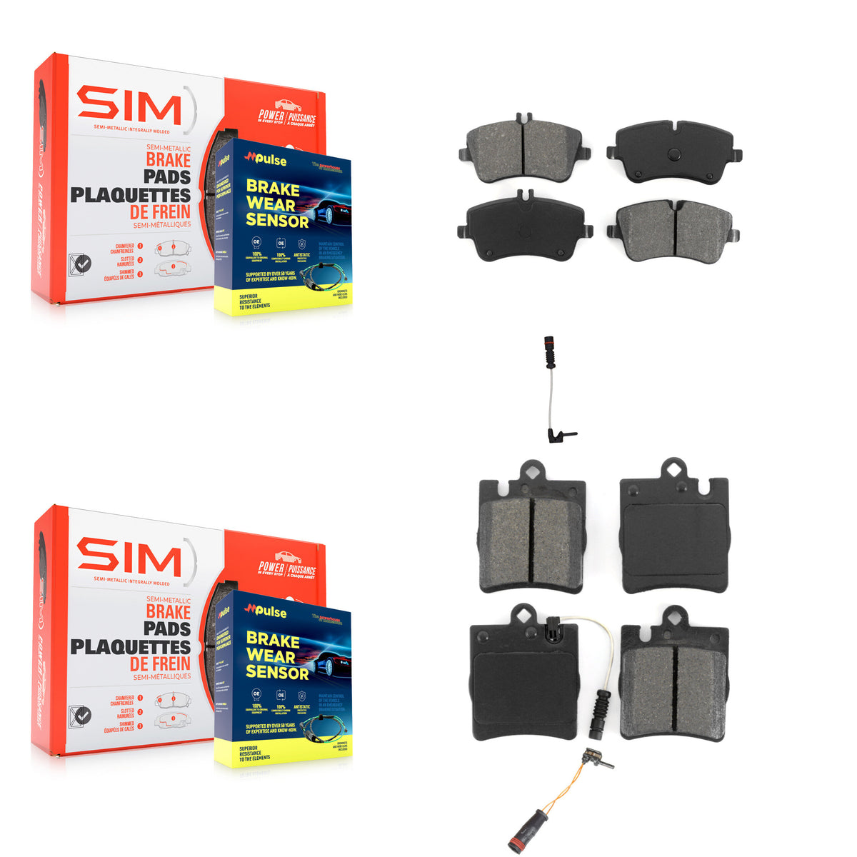 Front Rear Semi-Metallic Disc Brake Pads & Extra Wear Sensor Kit For Mercedes-Benz CLK320 KSW-100066